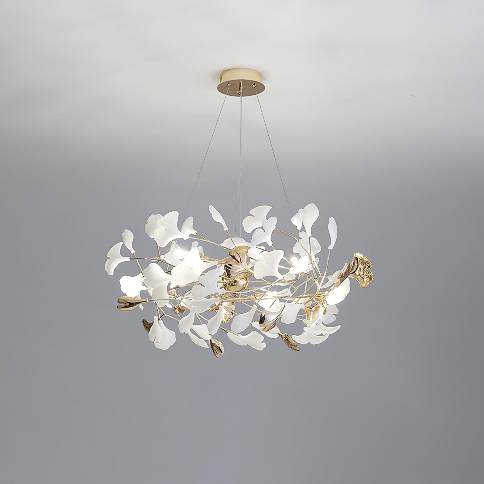 Quiven Chandelier Gingko Leaf Ceramic Gold Elegant-Neutral Decor
