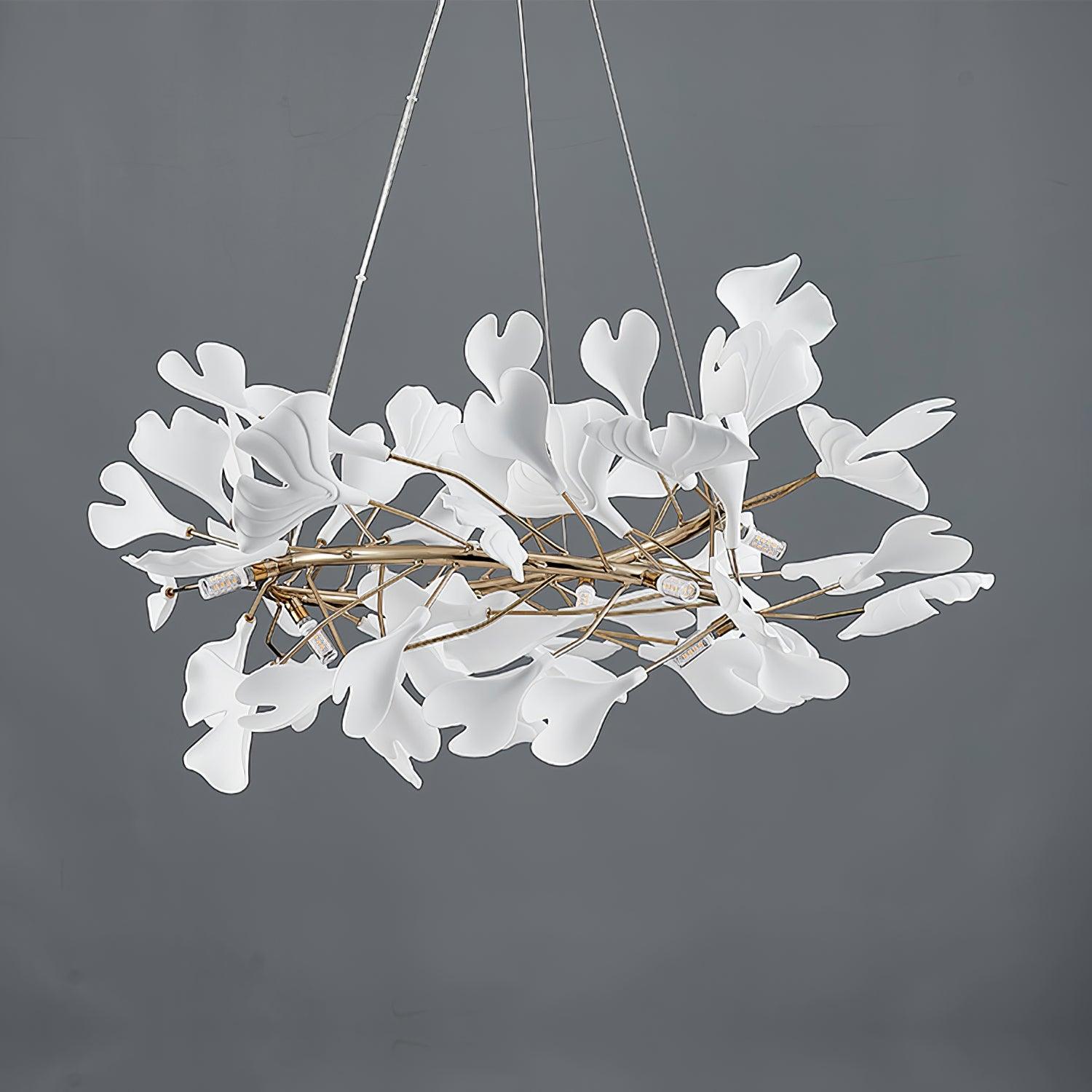 Umberis Pendant Lamp Gingko Porcelain Leaves Gold-Neutral Decor
