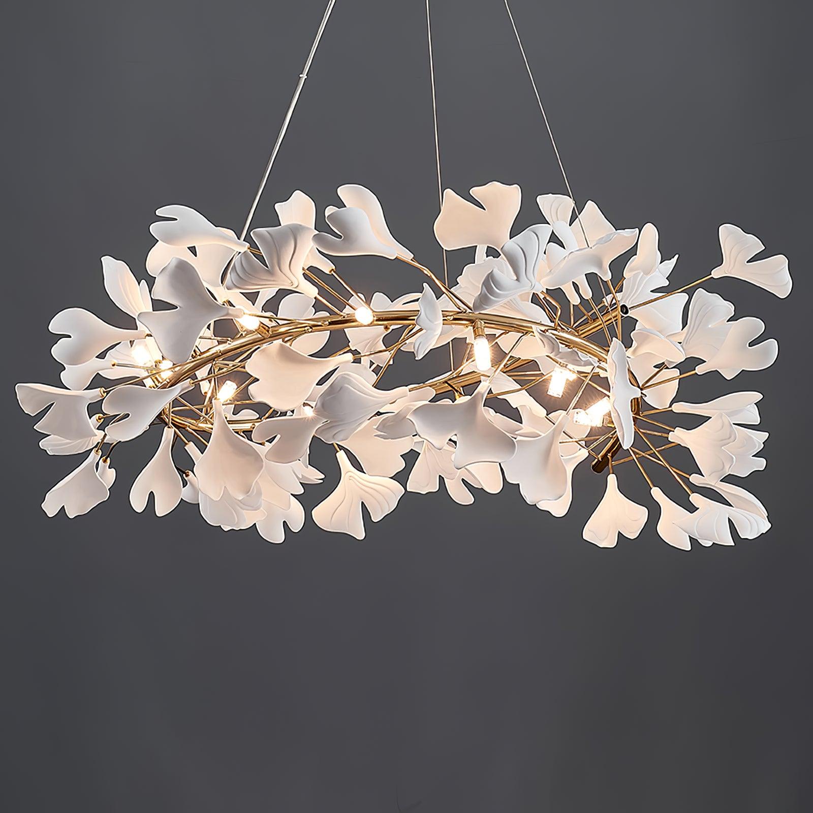 Umberis Pendant Lamp Gingko Porcelain Leaves Gold-Neutral Decor