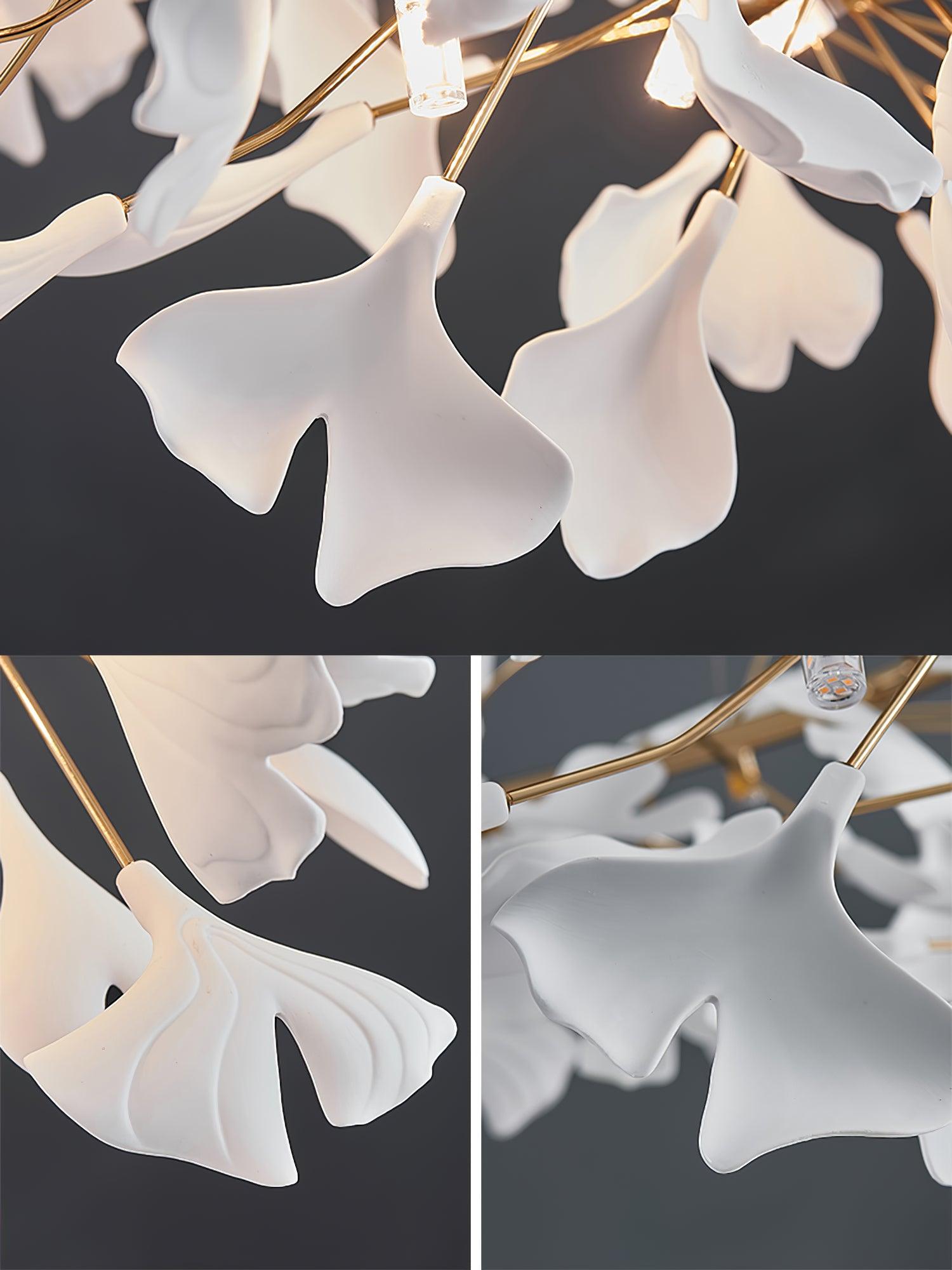Umberis Pendant Lamp Gingko Porcelain Leaves Gold-Neutral Decor