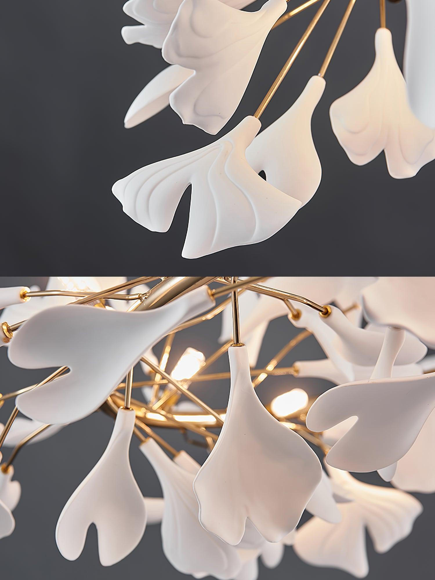 Umberis Pendant Lamp Gingko Porcelain Leaves Gold-Neutral Decor