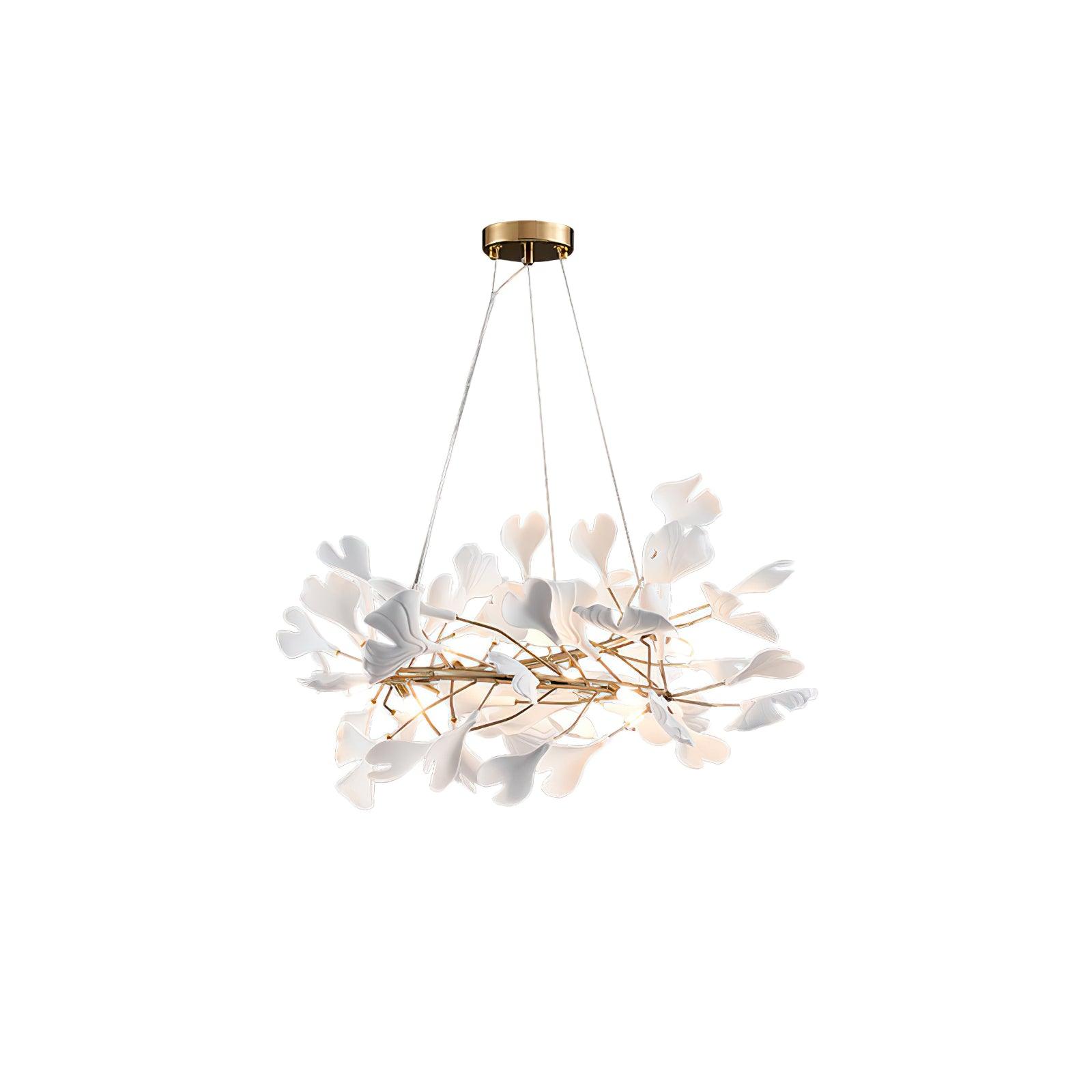 Umberis Pendant Lamp Gingko Porcelain Leaves Gold-Neutral Decor