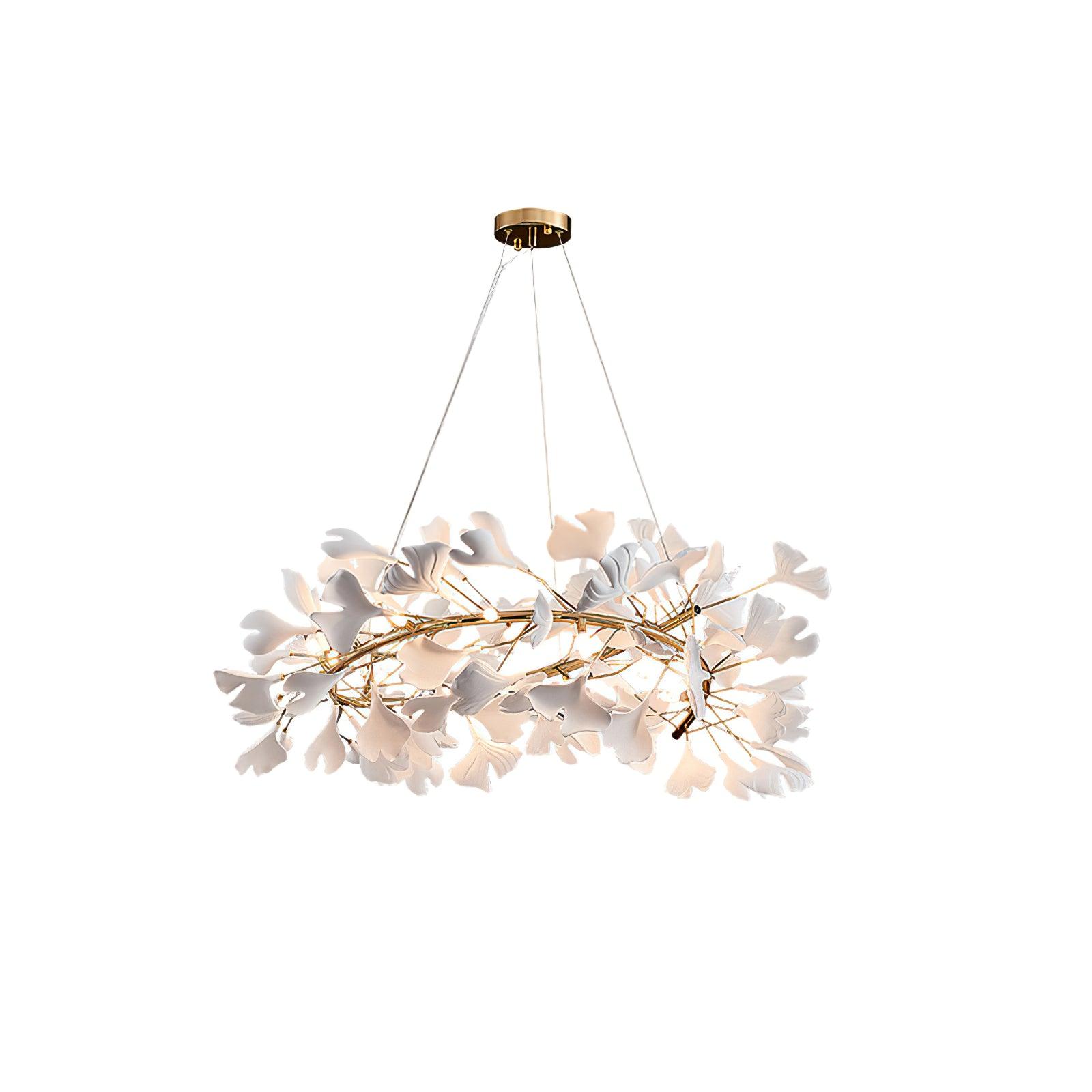 Umberis Pendant Lamp Gingko Porcelain Leaves Gold-Neutral Decor