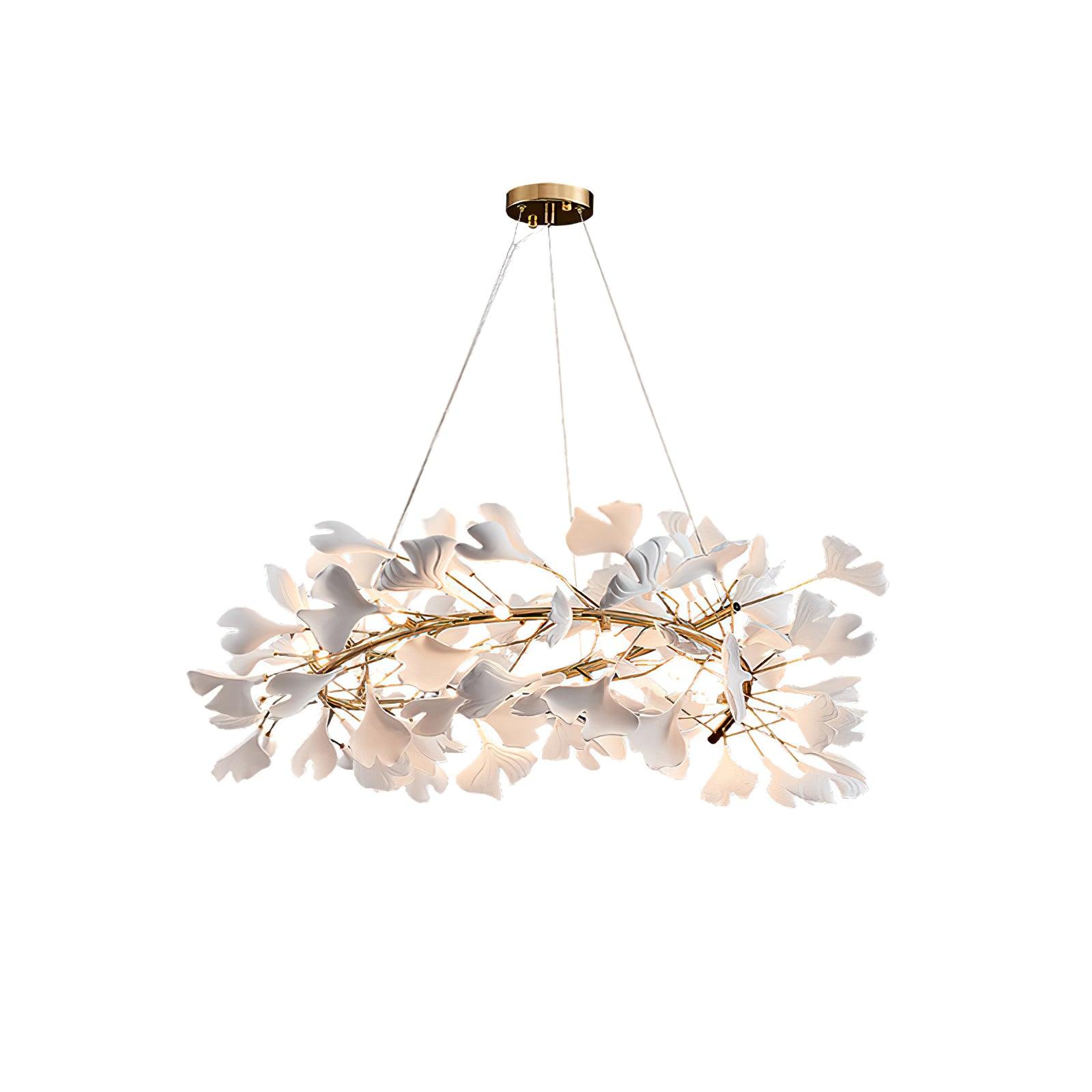 Umberis Pendant Lamp Gingko Porcelain Leaves Gold-Neutral Decor