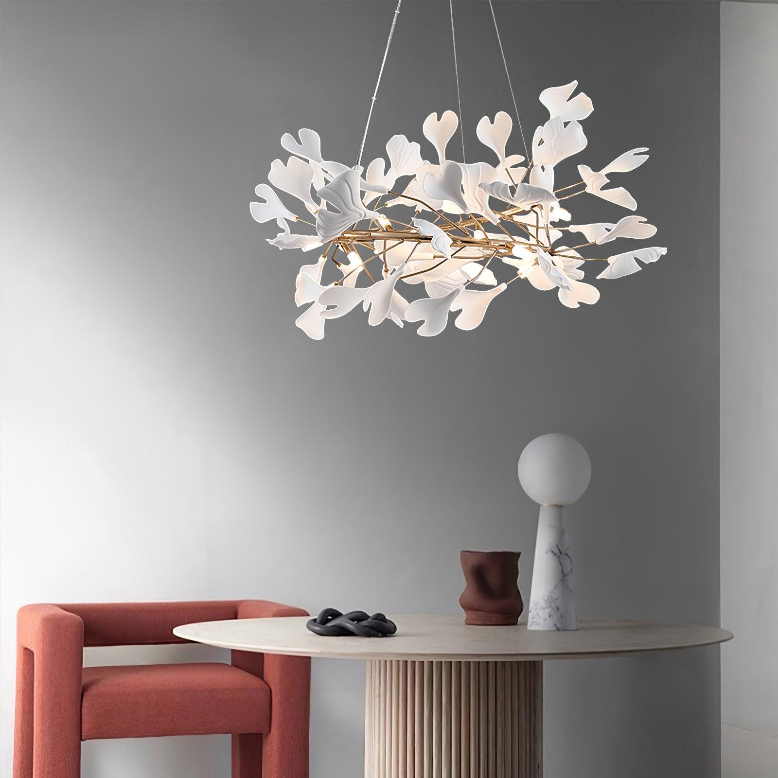 Umberis Pendant Lamp Gingko Porcelain Leaves Gold-Neutral Decor
