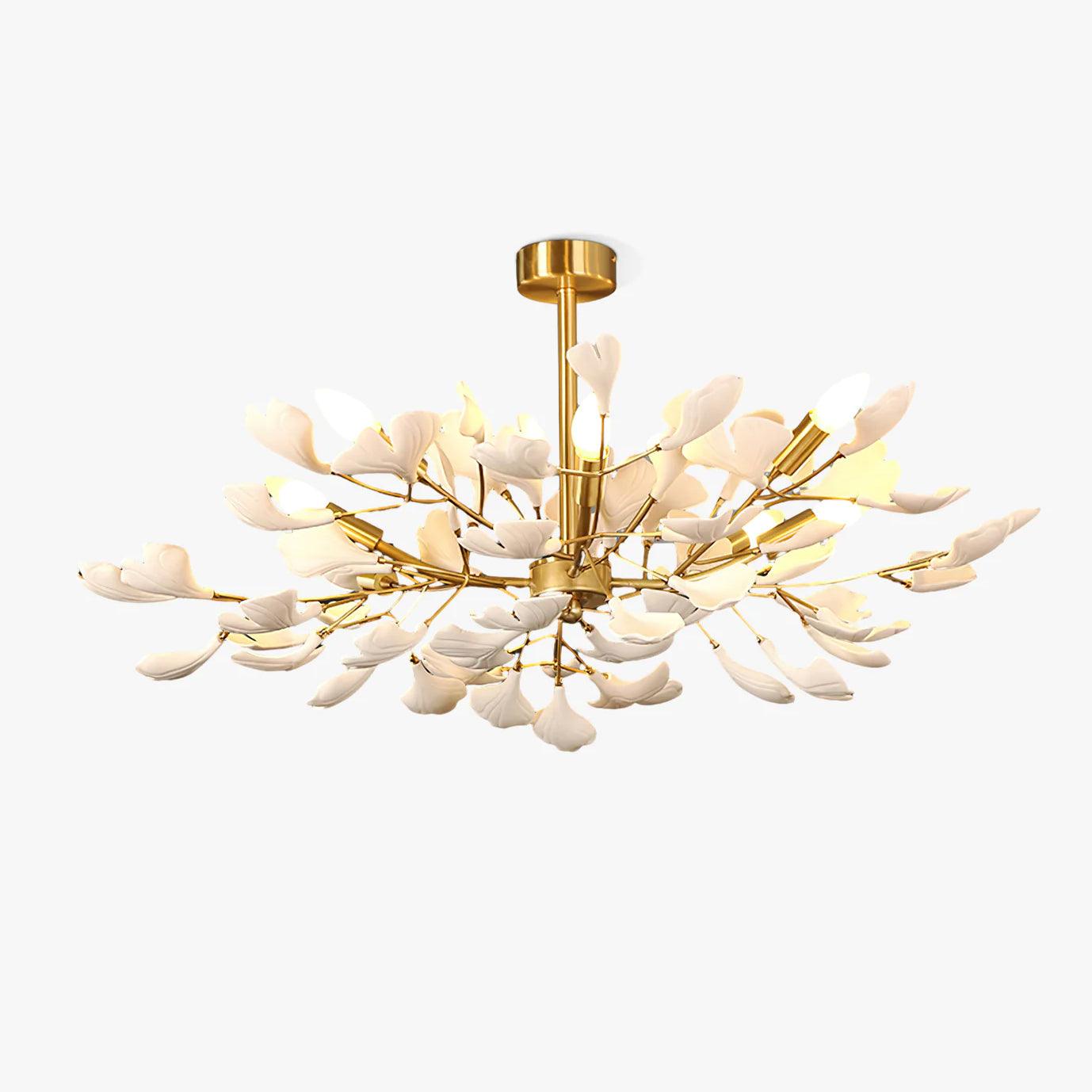 Nale Chandelier Ginkgo Leaf Brass Ceramic-Neutral Decor