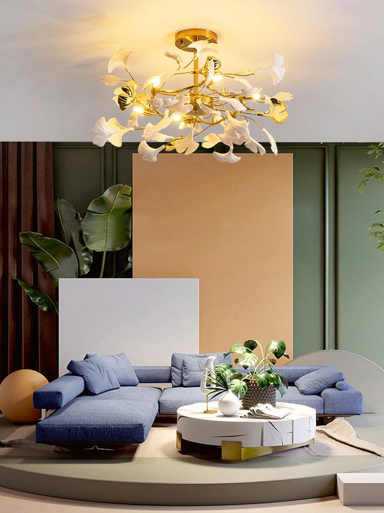 Taro Pendant Lamp Gingko Ceramic Leaves Gold-Neutral Decor