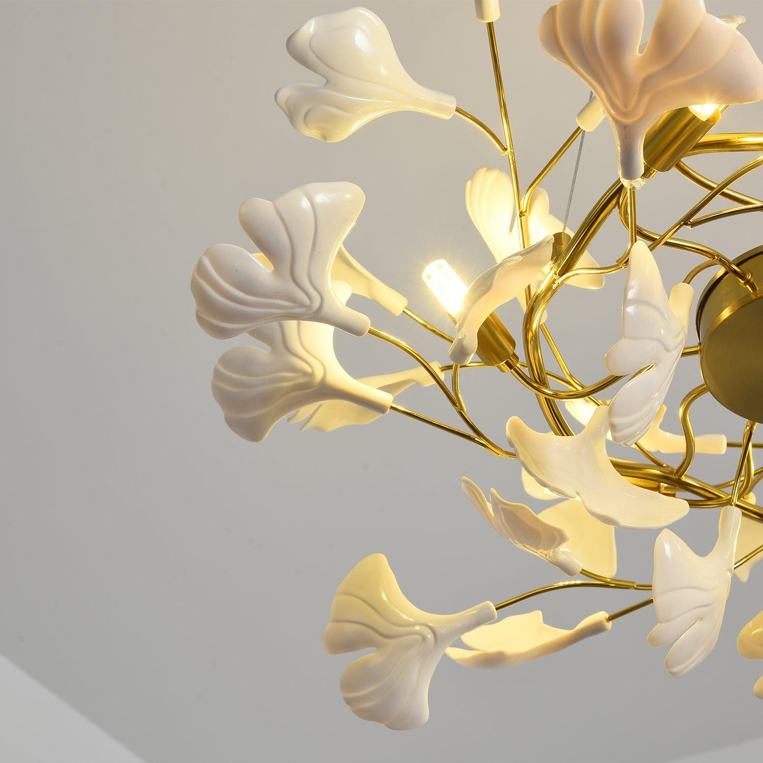 Taro Pendant Lamp Gingko Ceramic Leaves Gold-Neutral Decor