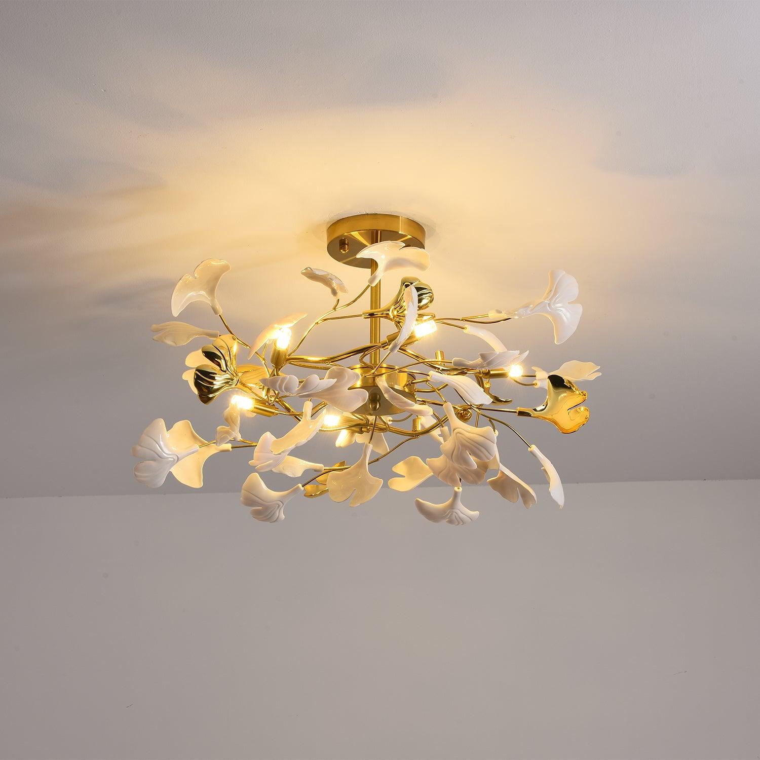 Taro Pendant Lamp Gingko Ceramic Leaves Gold-Neutral Decor