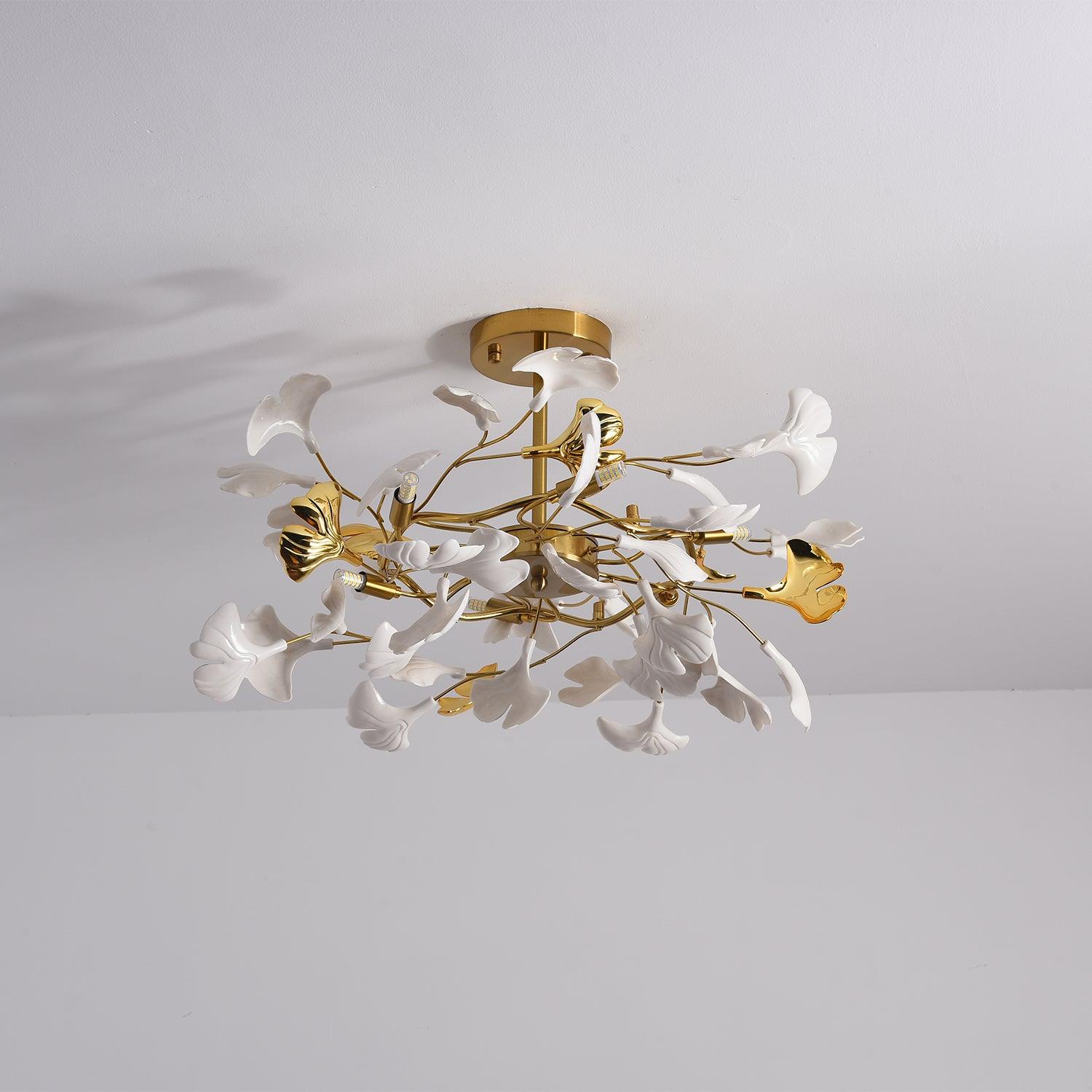 Taro Pendant Lamp Gingko Ceramic Leaves Gold-Neutral Decor