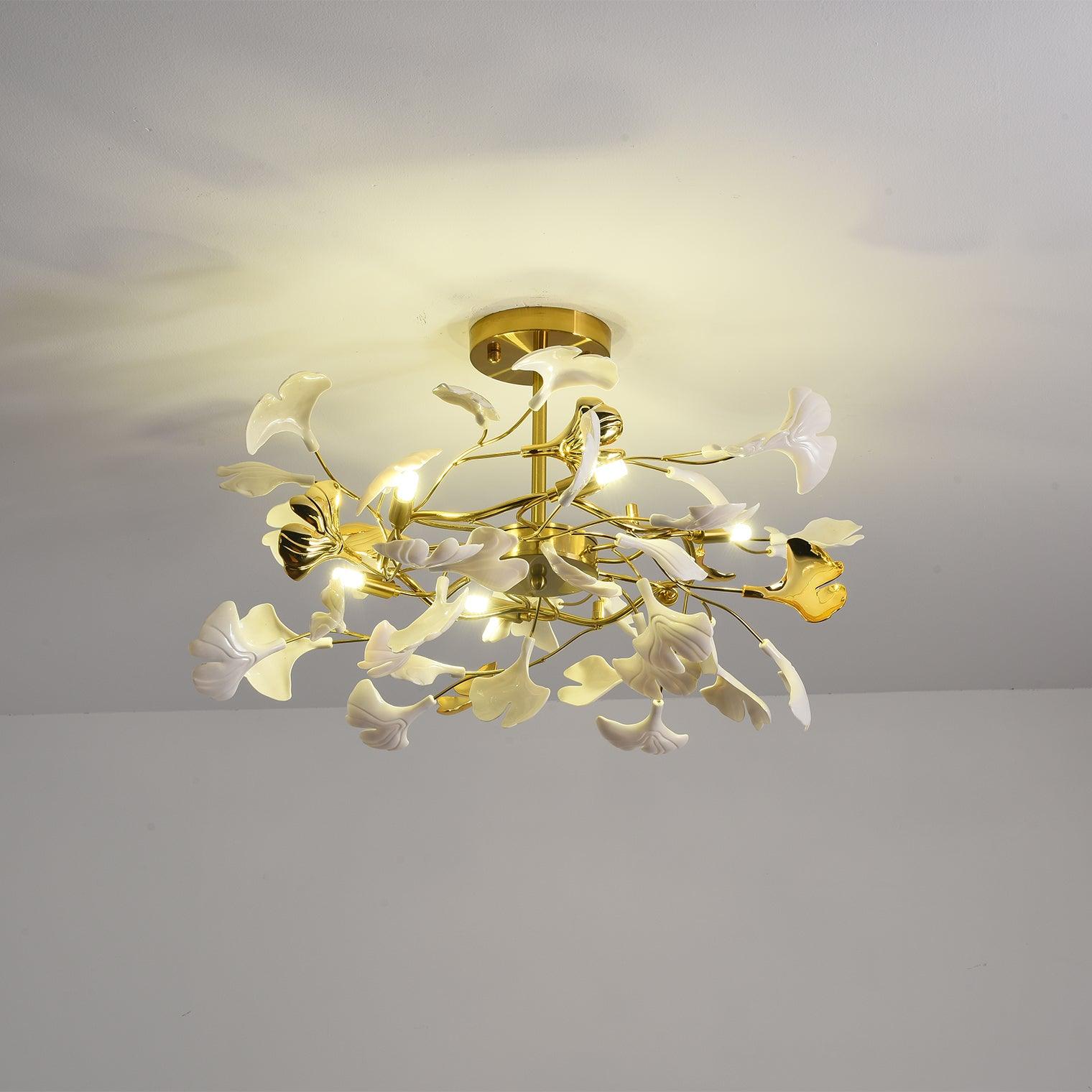 Taro Pendant Lamp Gingko Ceramic Leaves Gold-Neutral Decor