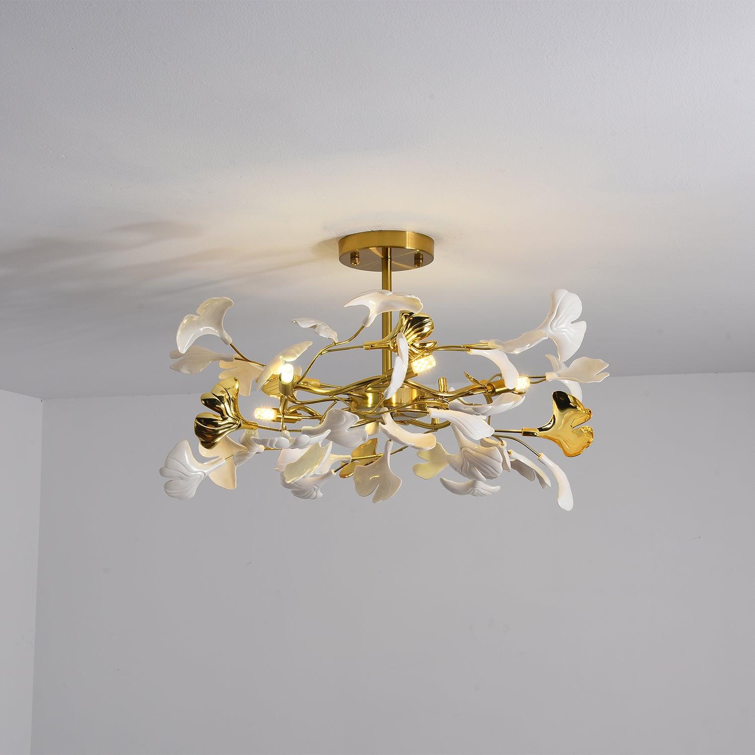Taro Pendant Lamp Gingko Ceramic Leaves Gold-Neutral Decor