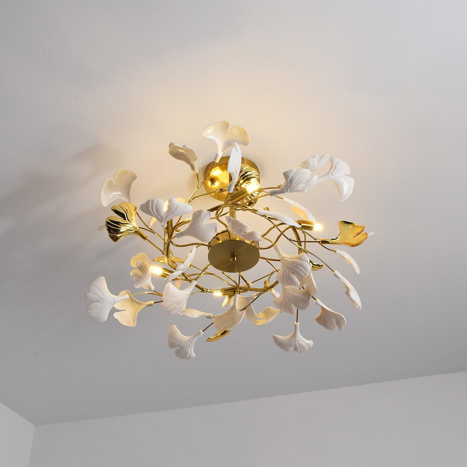 Taro Pendant Lamp Gingko Ceramic Leaves Gold-Neutral Decor