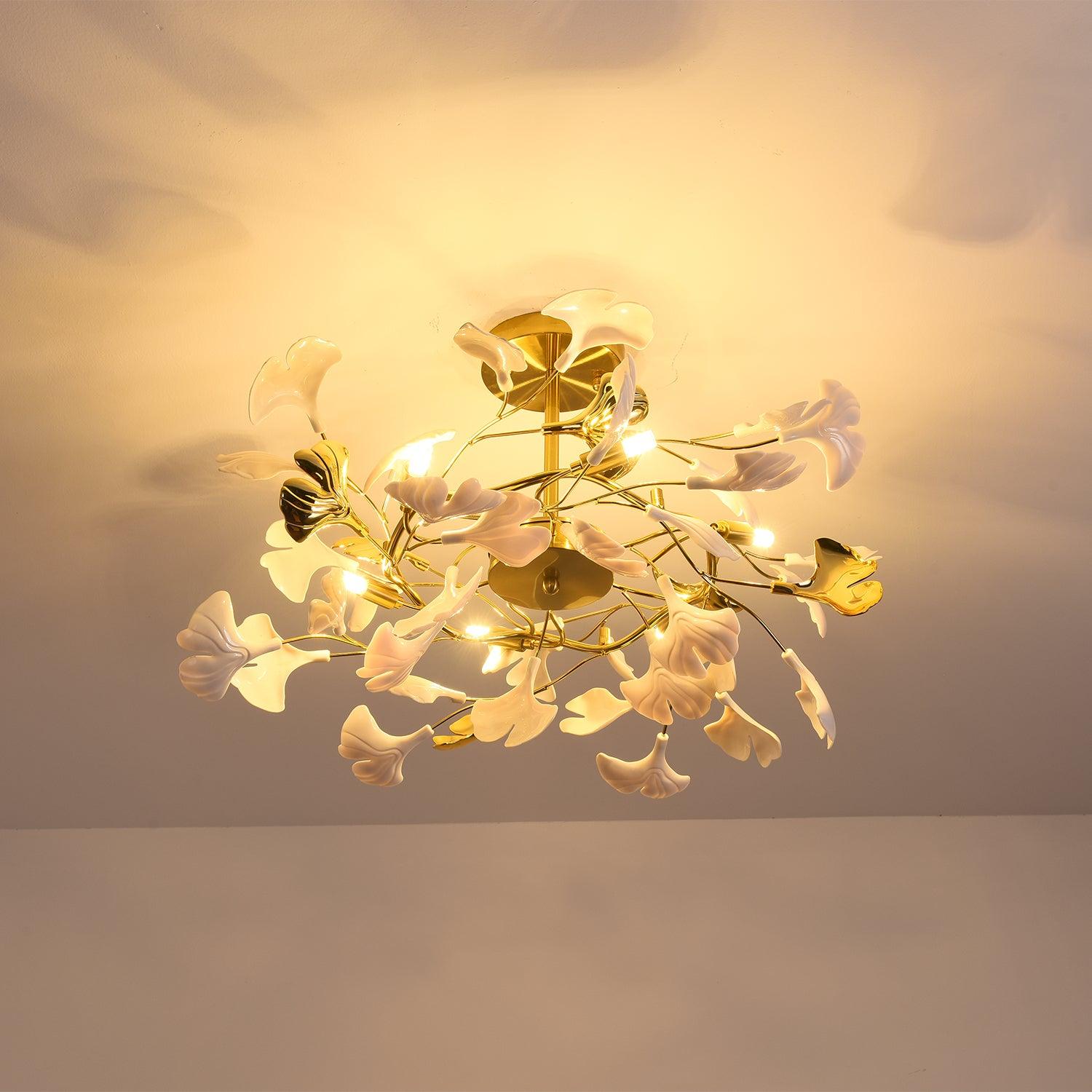 Taro Pendant Lamp Gingko Ceramic Leaves Gold-Neutral Decor
