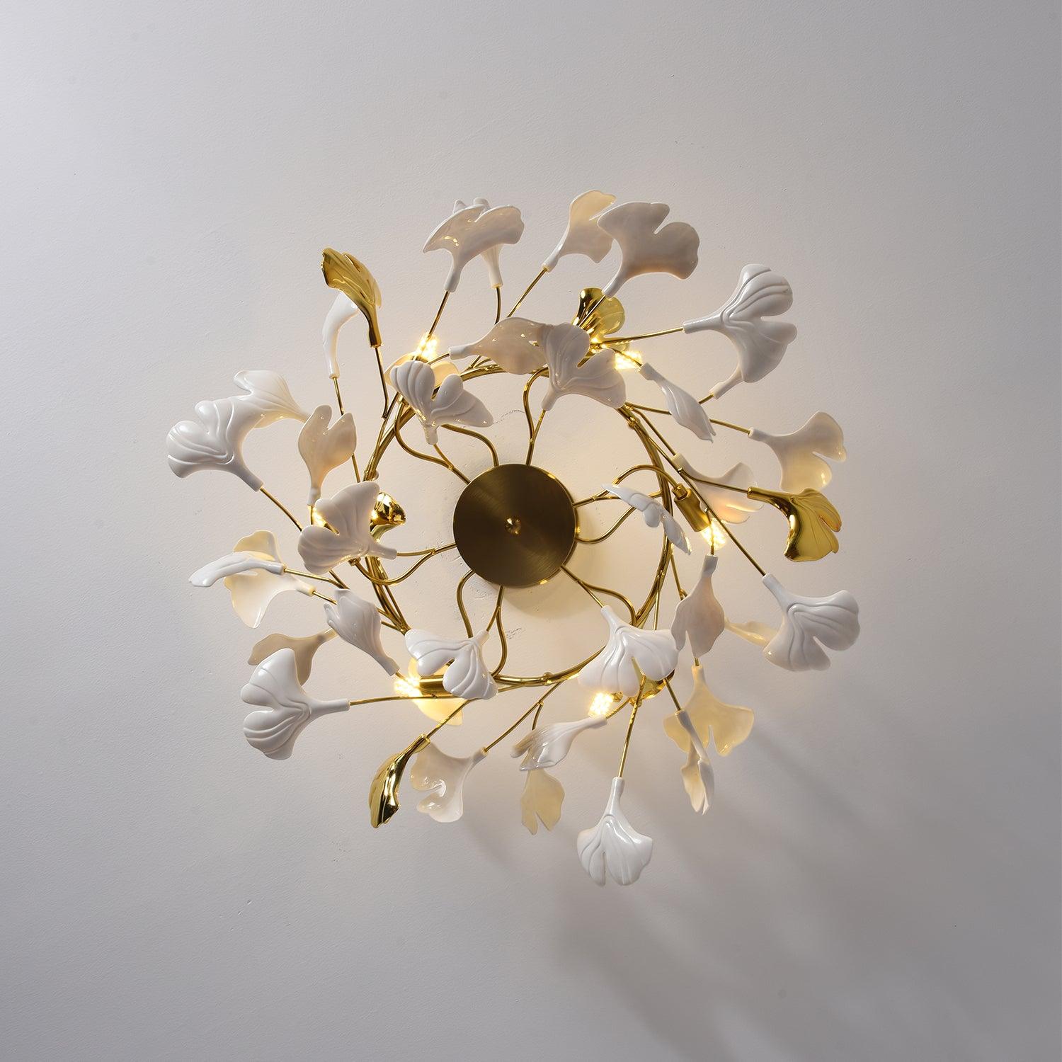 Taro Pendant Lamp Gingko Ceramic Leaves Gold-Neutral Decor