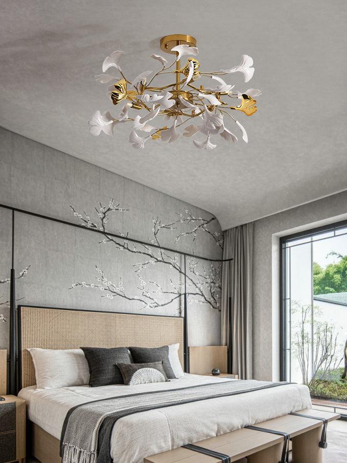 Taro Pendant Lamp Gingko Ceramic Leaves Gold-Neutral Decor