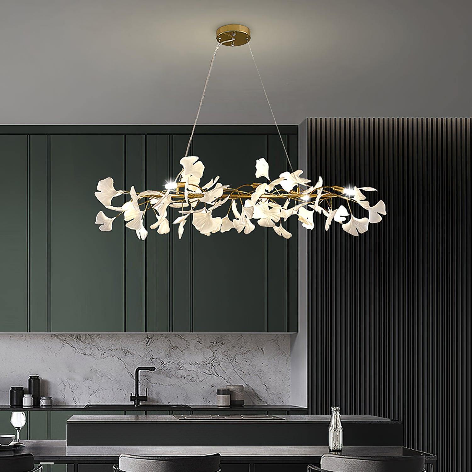 Rirove Pendant Lamp Gingko Ceramic Petals Gold-Neutral Decor