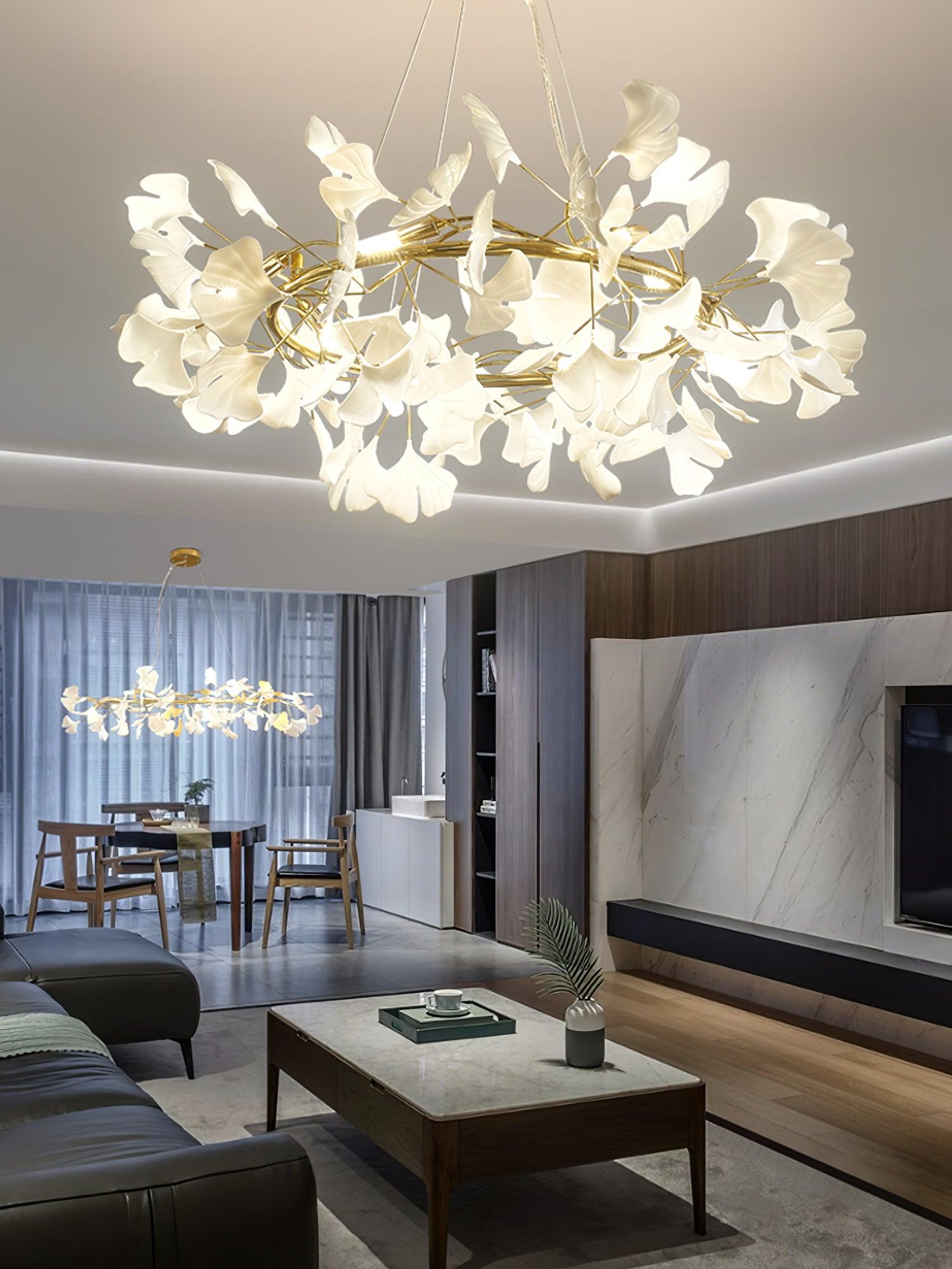 Rirove Pendant Lamp Gingko Ceramic Petals Gold-Neutral Decor