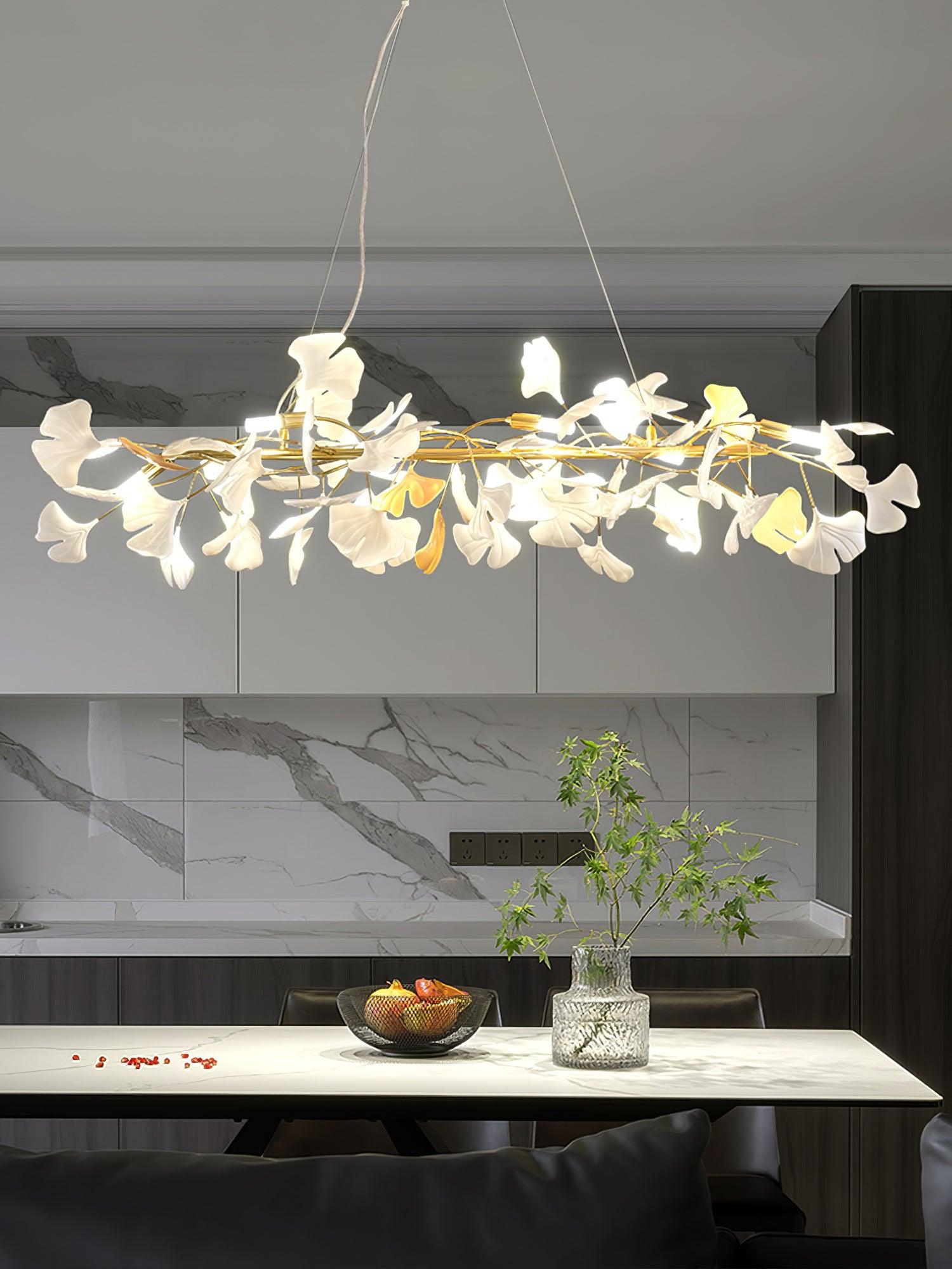 Rirove Pendant Lamp Gingko Ceramic Petals Gold-Neutral Decor