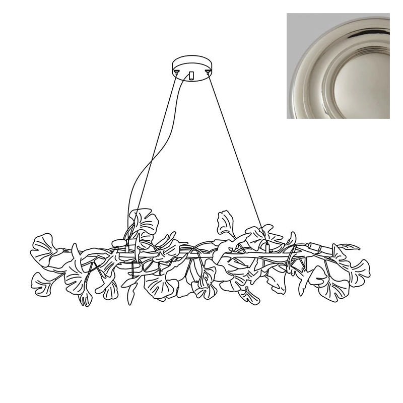 Chandelier Metal Frame Ceramic Gingko White Gold Shade Modern Art