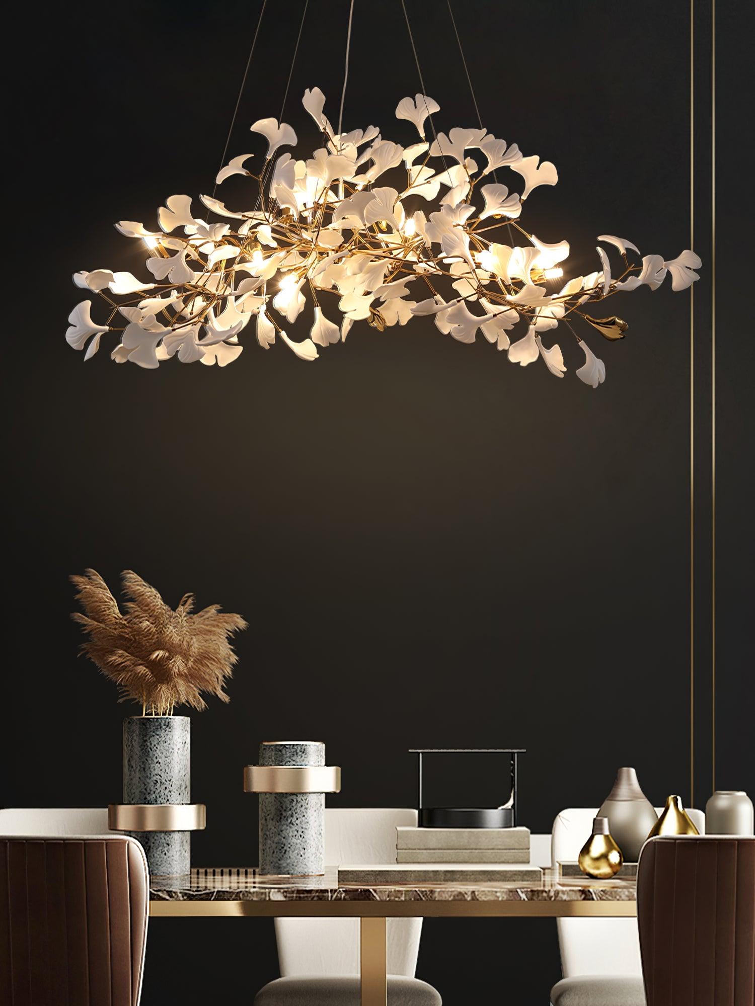 Lustra Chandelier Ceramic Gingko Petal Gold-Neutral Decor