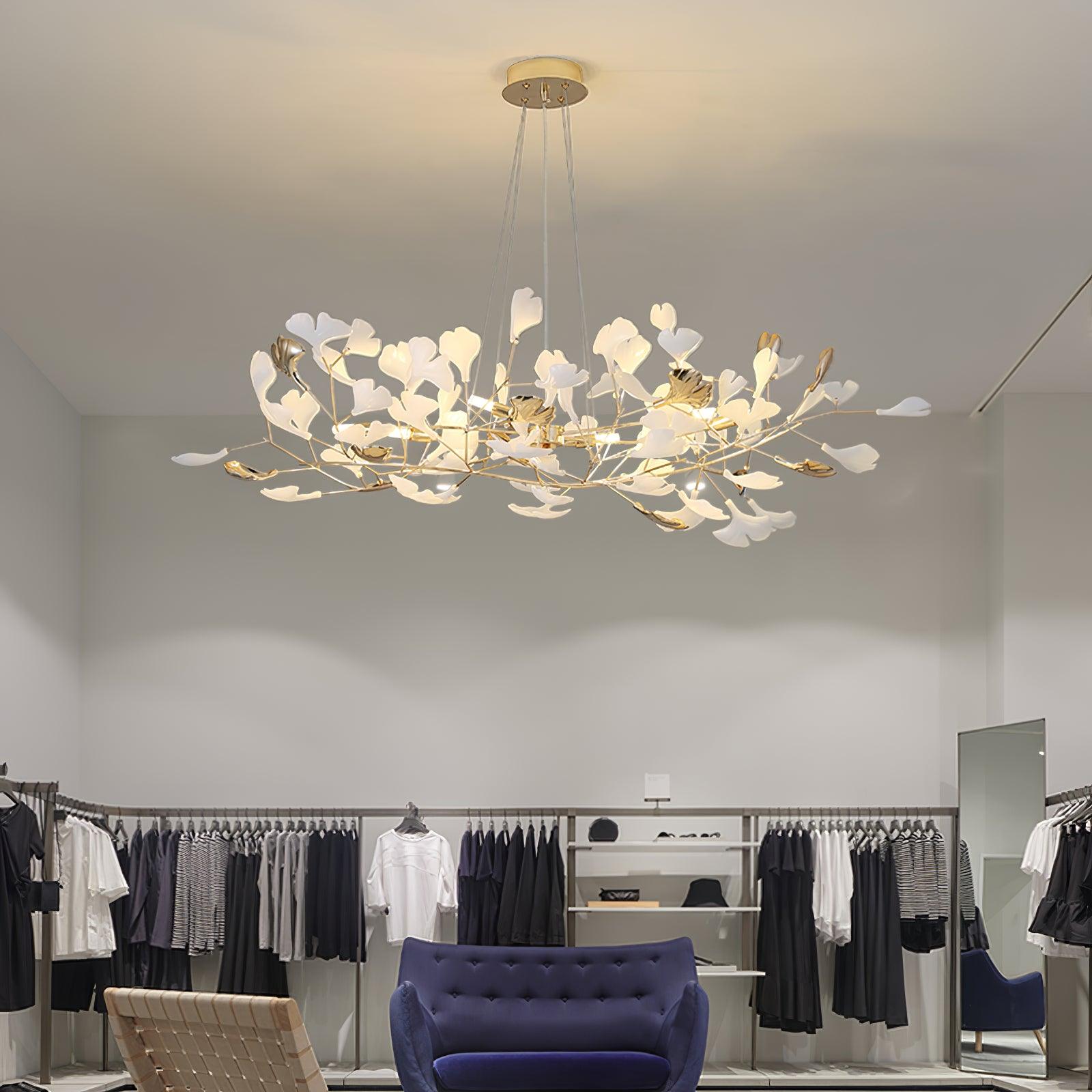 Lustra Chandelier Ceramic Gingko Petal Gold-Neutral Decor
