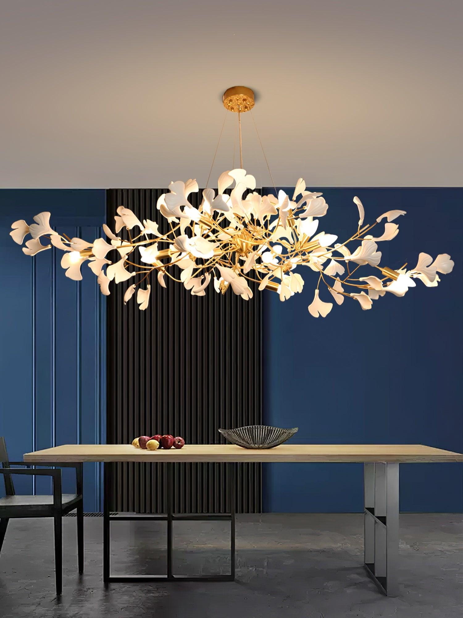 Lustra Chandelier Ceramic Gingko Petal Gold-Neutral Decor