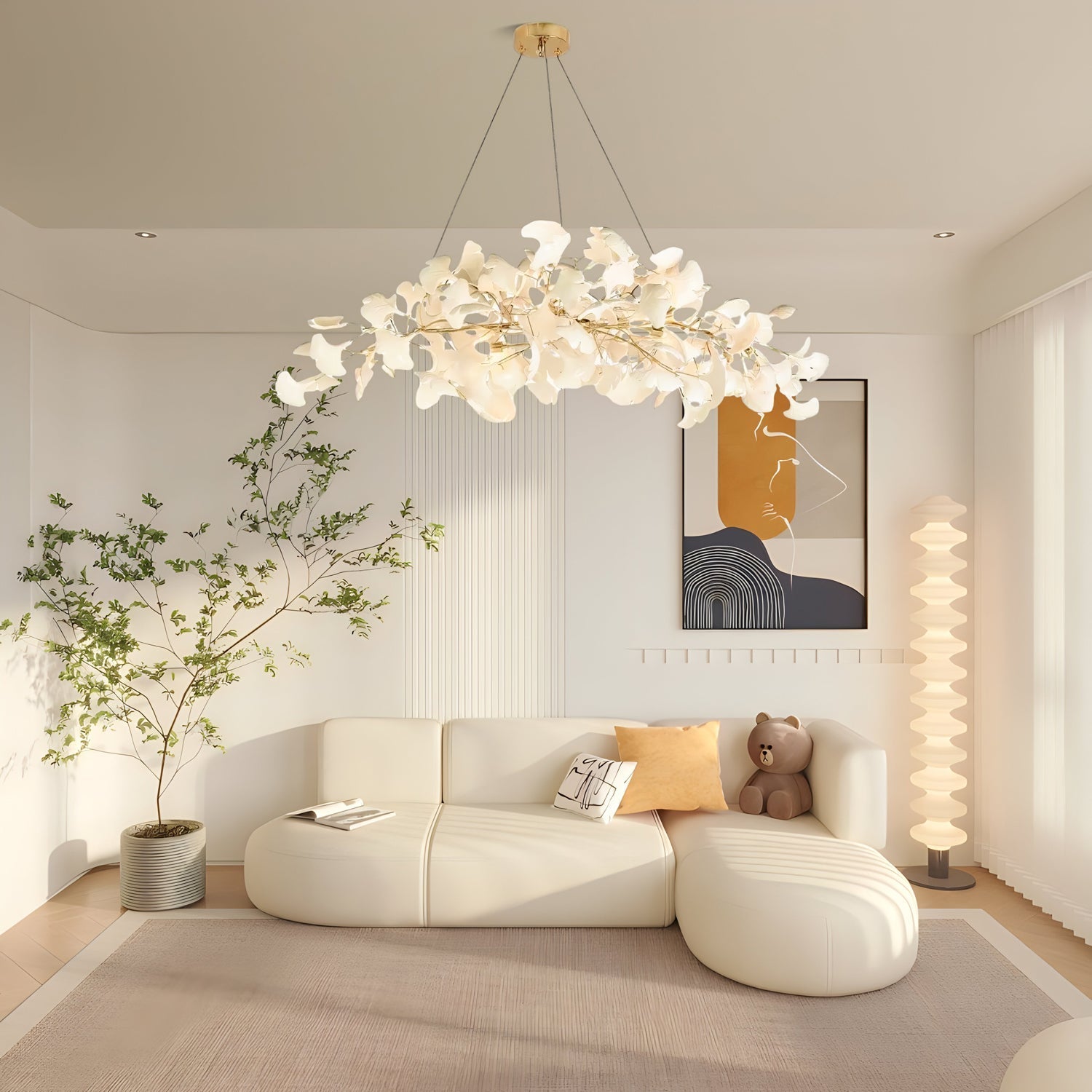 Lustra Chandelier Ceramic Gingko Petal Gold-Neutral Decor