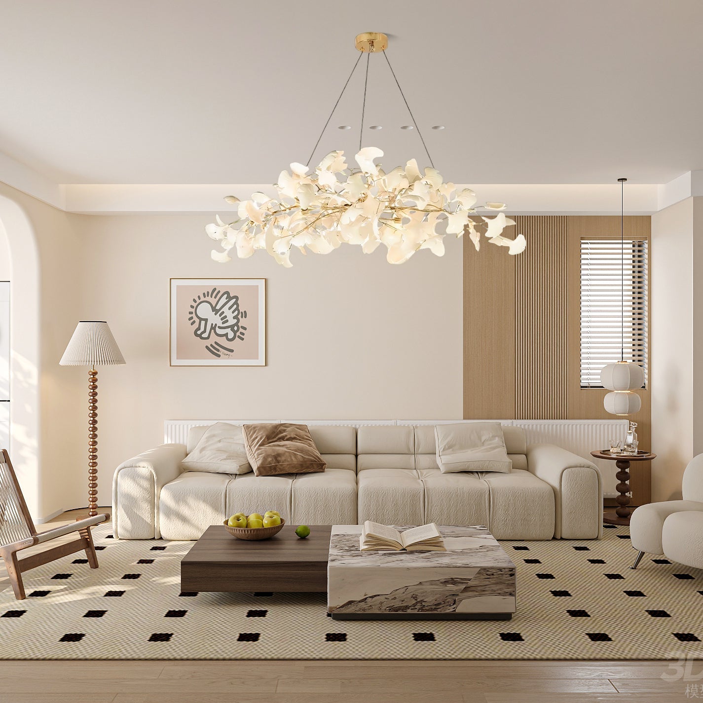 Lustra Chandelier Ceramic Gingko Petal Gold-Neutral Decor