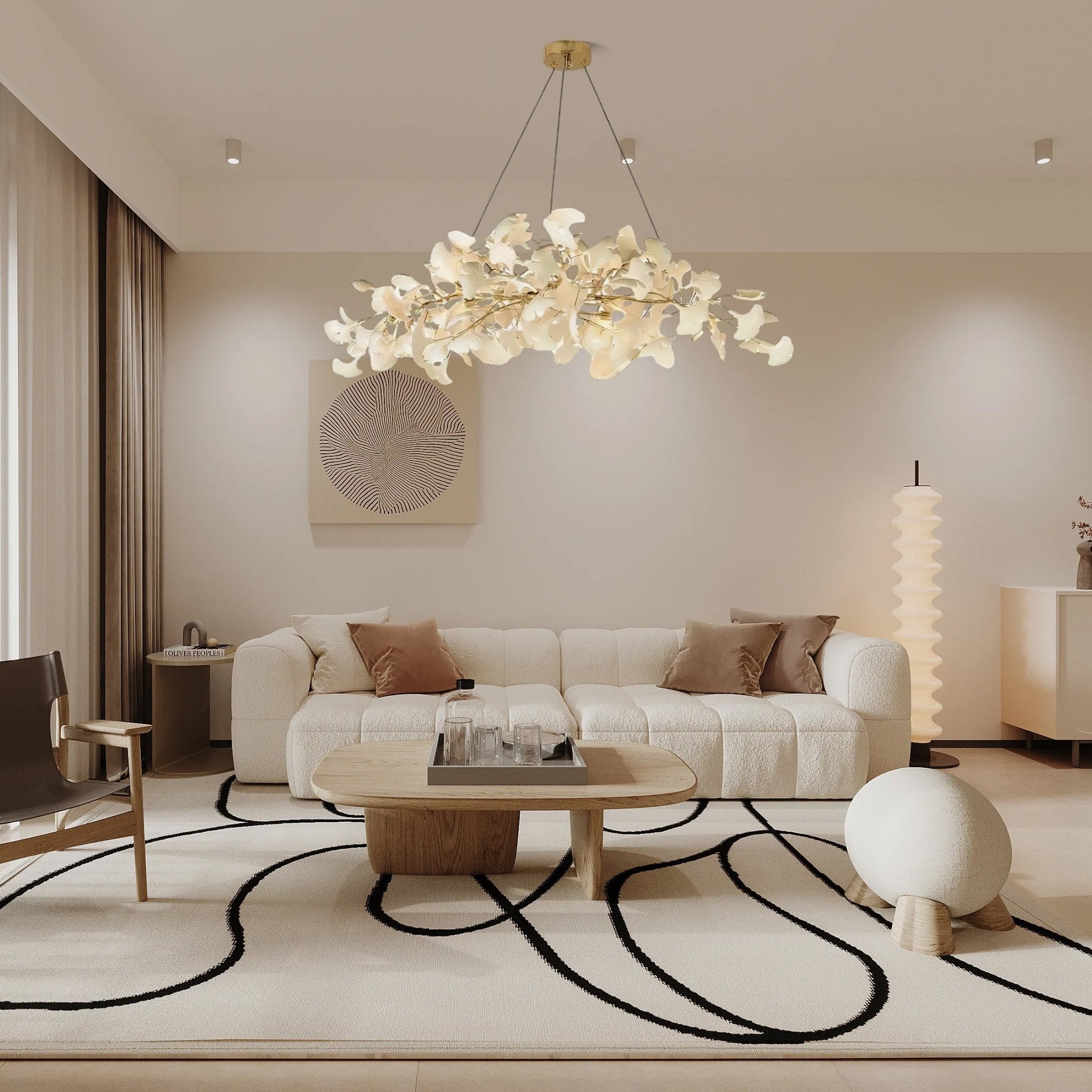 Lustra Chandelier Ceramic Gingko Petal Gold-Neutral Decor