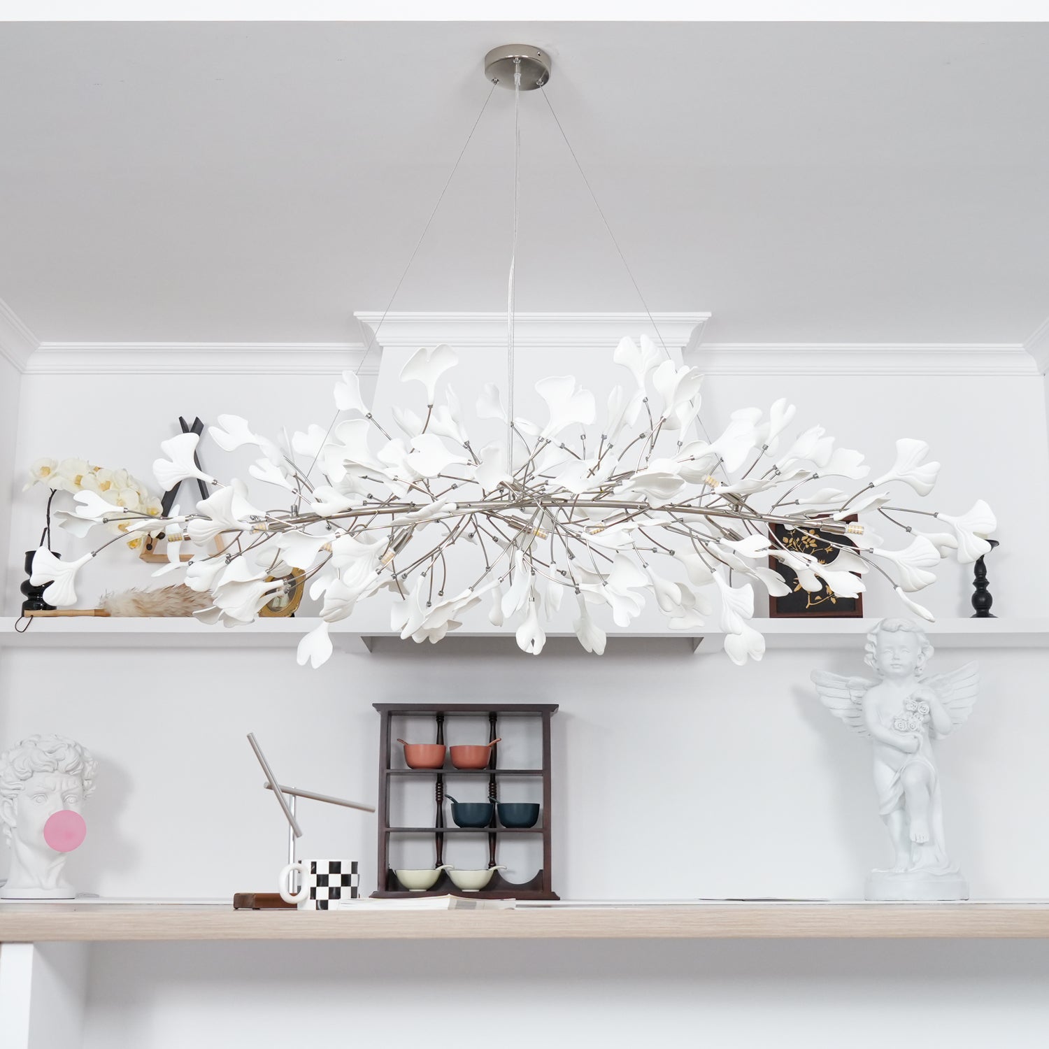 Lustra Chandelier Ceramic Gingko Petal Gold-Neutral Decor