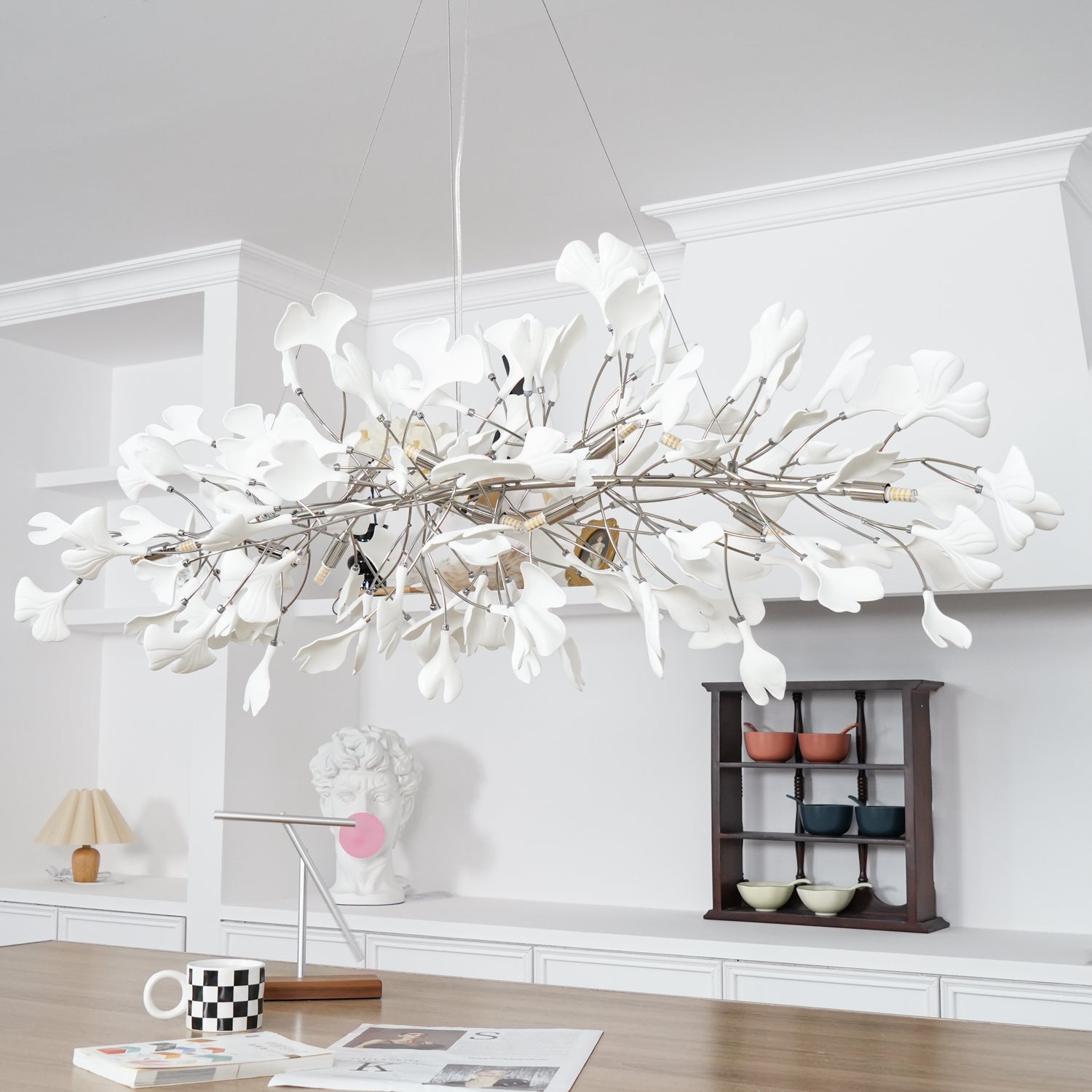 Lustra Chandelier Ceramic Gingko Petal Gold-Neutral Decor
