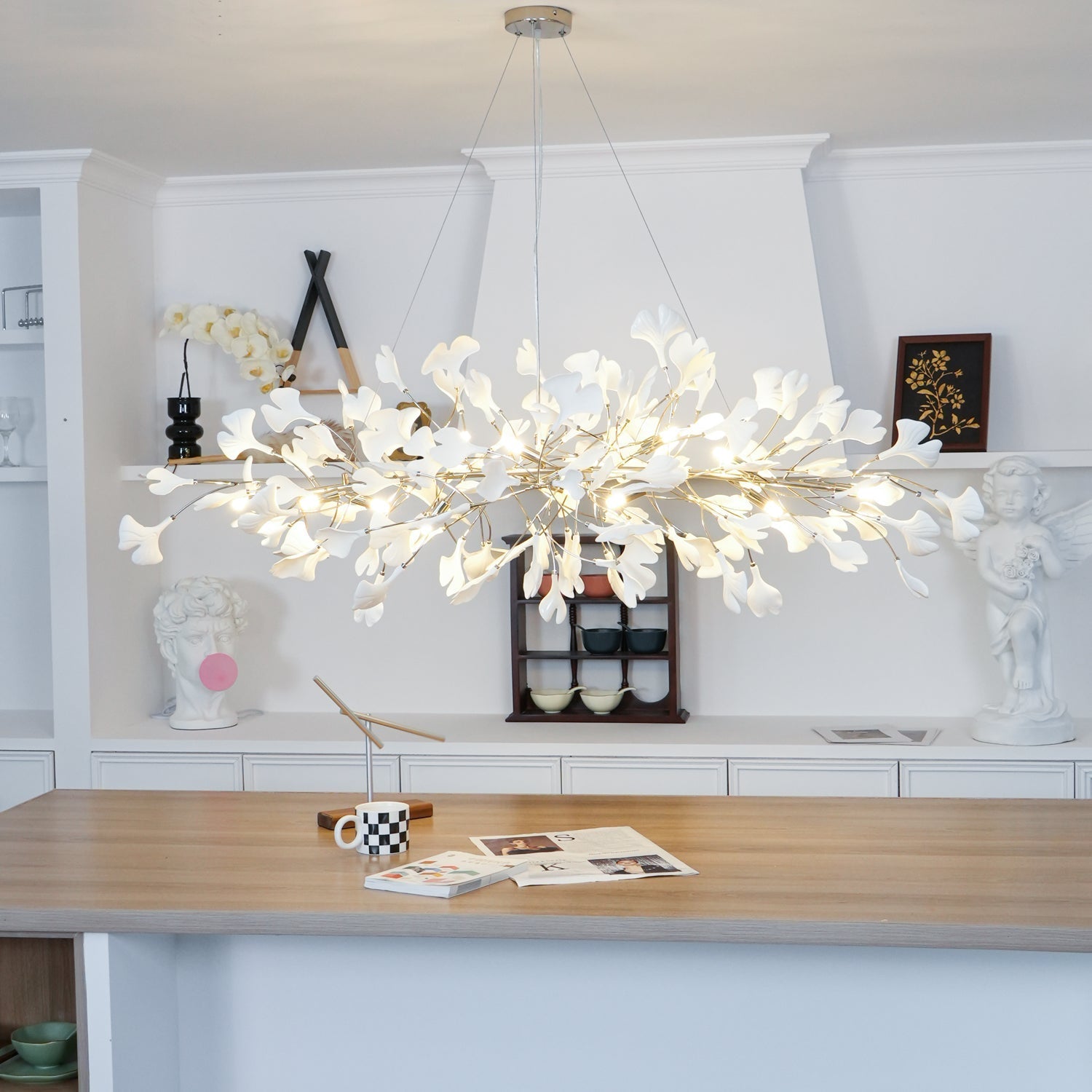Lustra Chandelier Ceramic Gingko Petal Gold-Neutral Decor