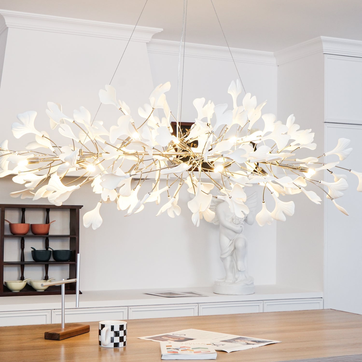 Lustra Chandelier Ceramic Gingko Petal Gold-Neutral Decor