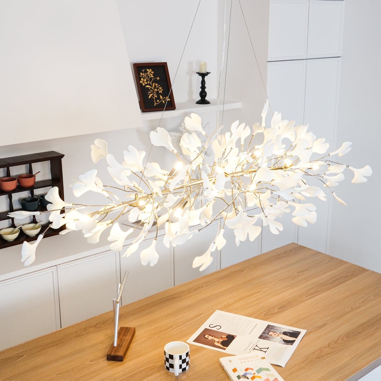 Lustra Chandelier Ceramic Gingko Petal Gold-Neutral Decor