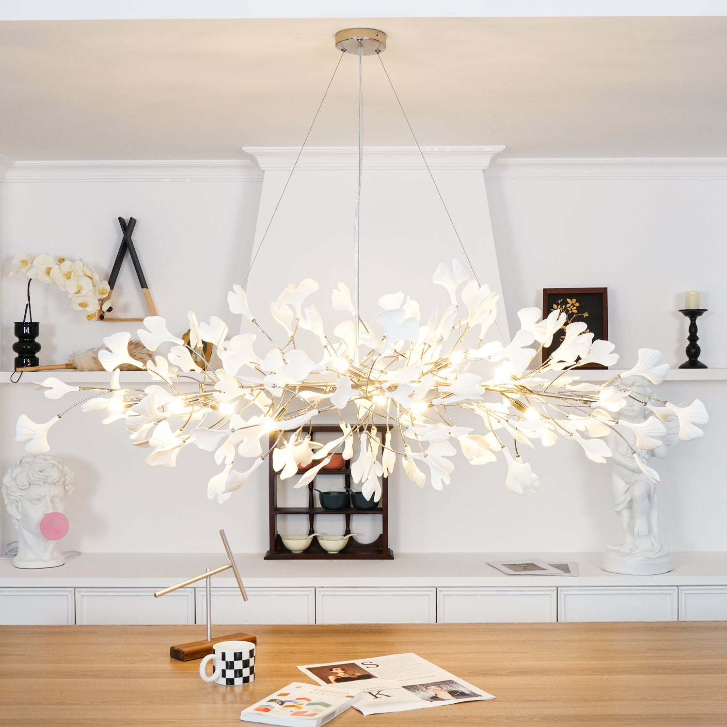 Lustra Chandelier Ceramic Gingko Petal Gold-Neutral Decor