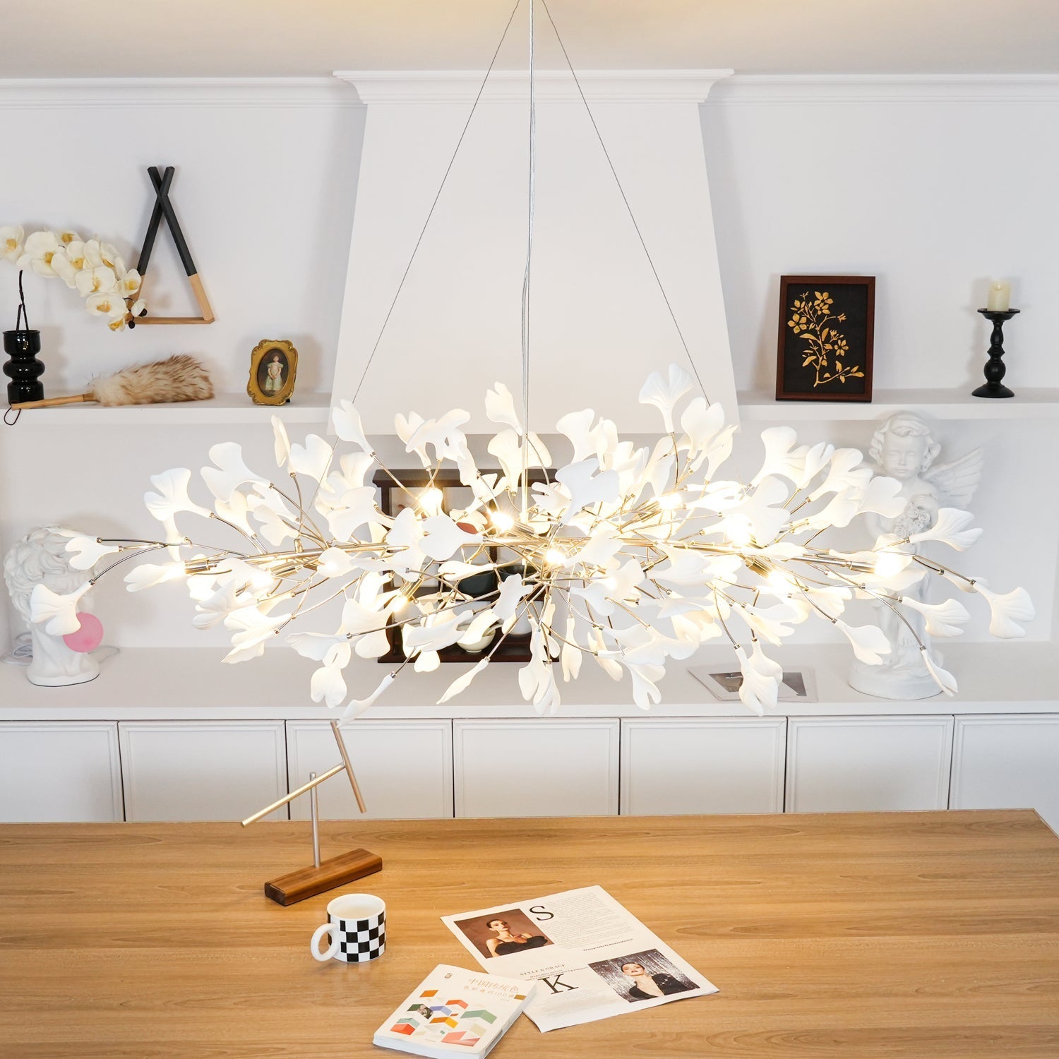 Lustra Chandelier Ceramic Gingko Petal Gold-Neutral Decor