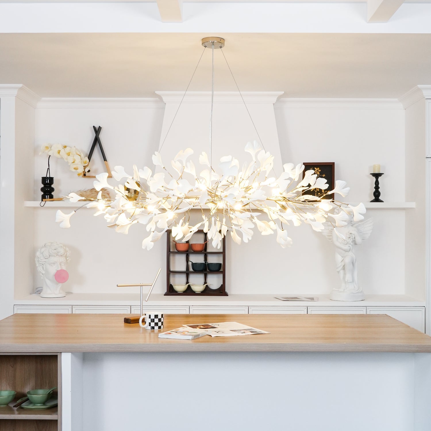 Lustra Chandelier Ceramic Gingko Petal Gold-Neutral Decor