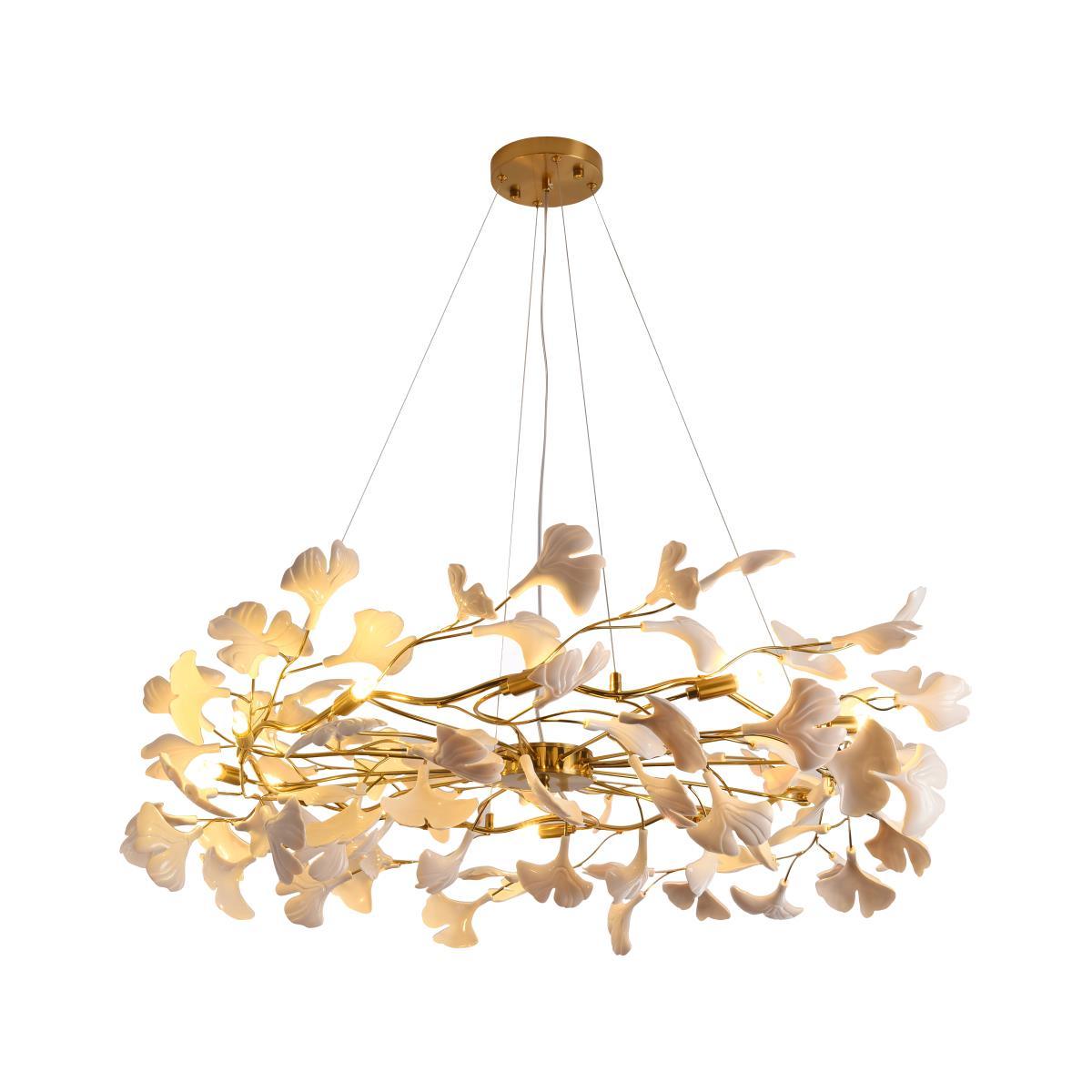 Oden Chandelier Ginkgo Leaf Ceramic Sculptural-Neutral Decor