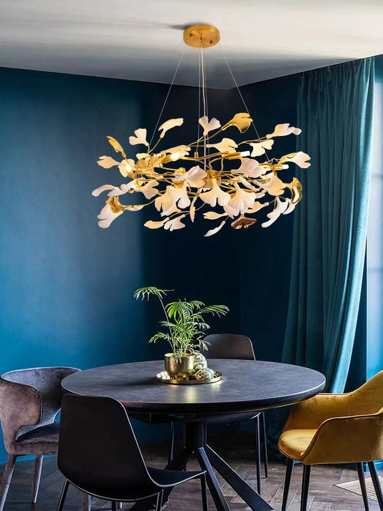 Oden Chandelier Ginkgo Leaf Ceramic Sculptural-Neutral Decor