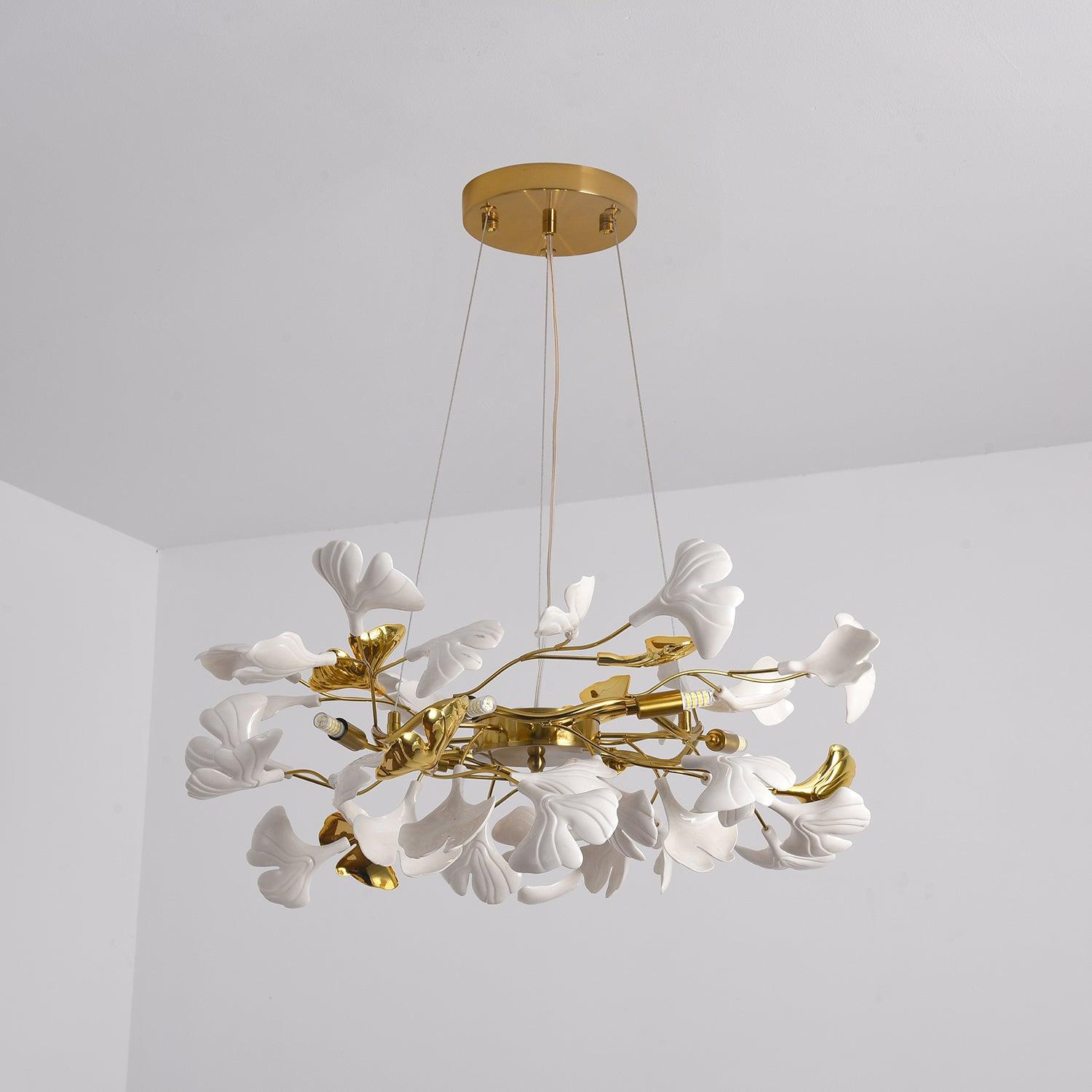 Oden Chandelier Ginkgo Leaf Ceramic Sculptural-Neutral Decor