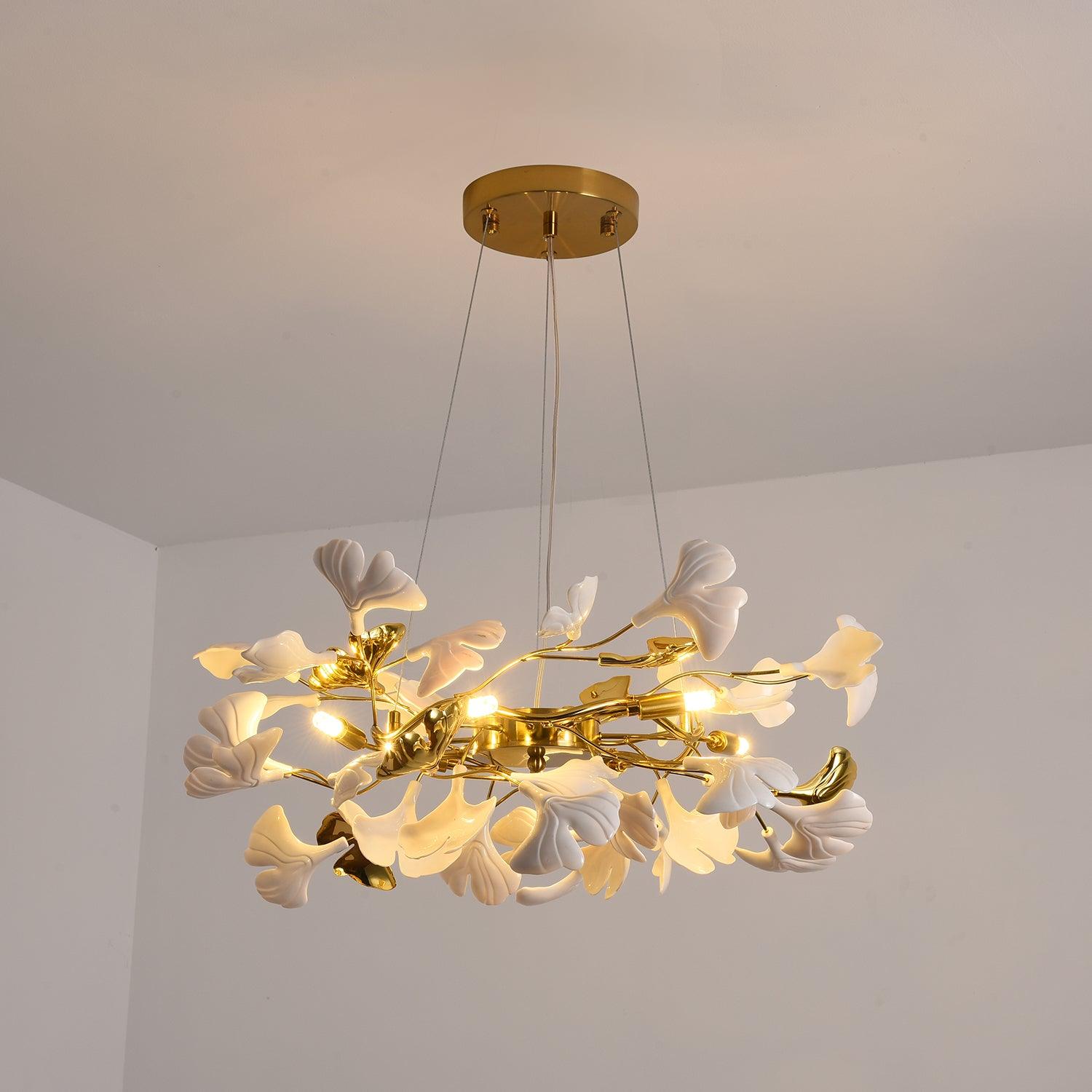 Oden Chandelier Ginkgo Leaf Ceramic Sculptural-Neutral Decor