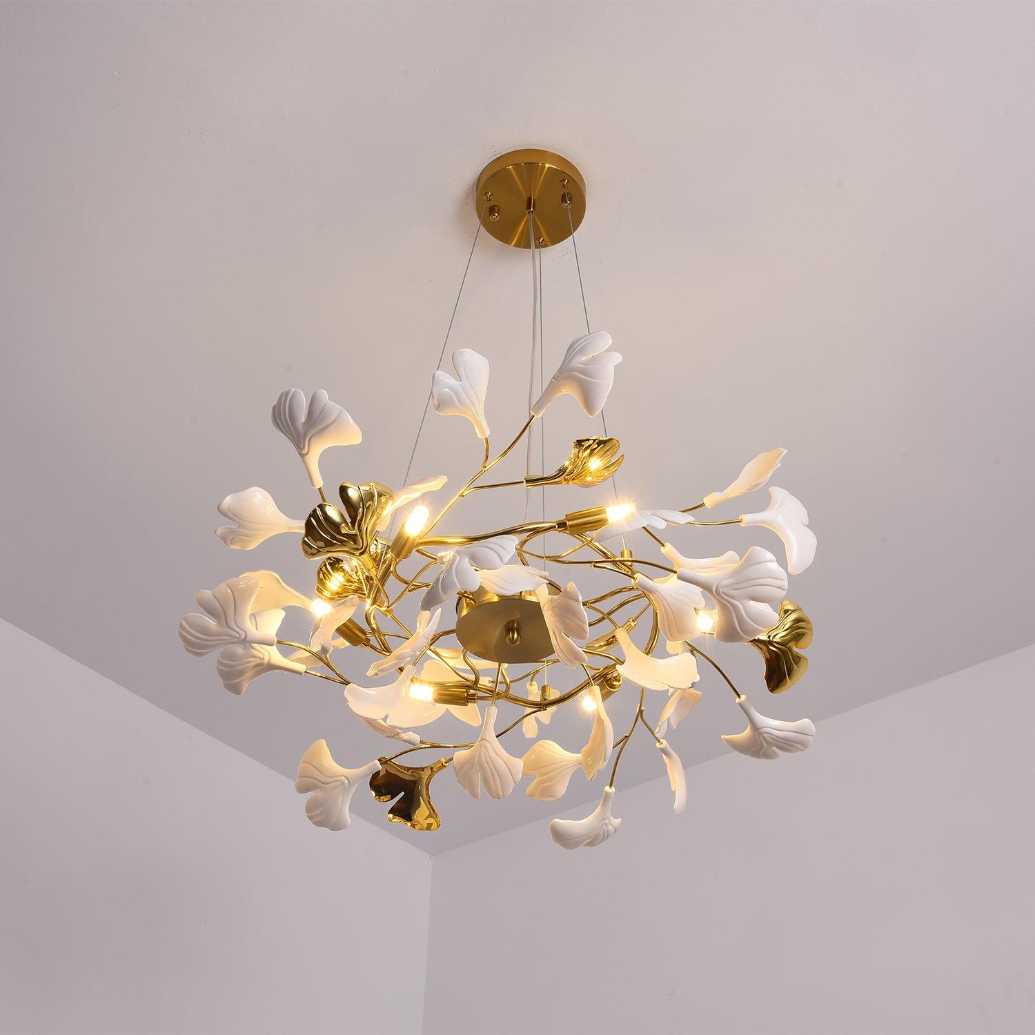 Oden Chandelier Ginkgo Leaf Ceramic Sculptural-Neutral Decor