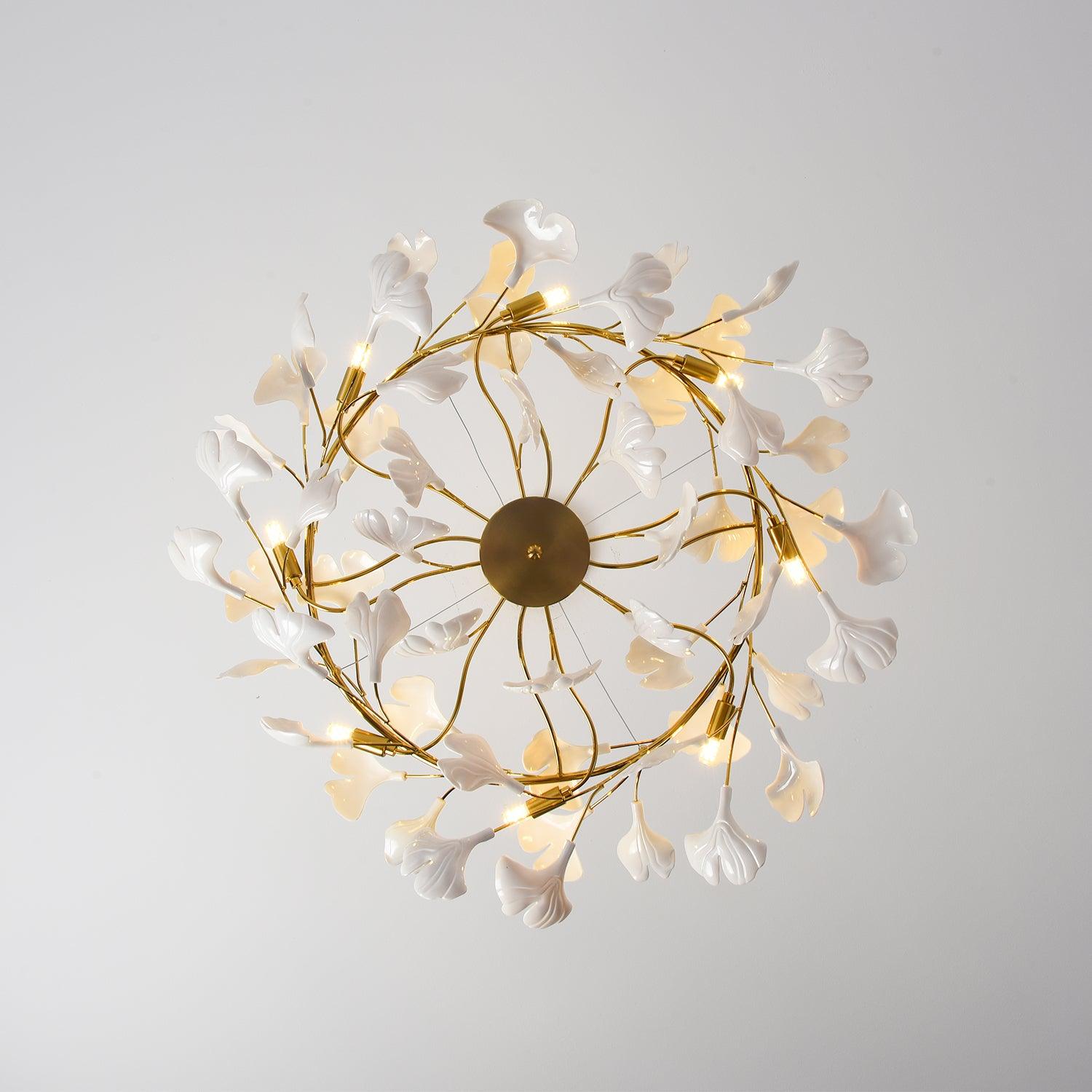 Oden Chandelier Ginkgo Leaf Ceramic Sculptural-Neutral Decor