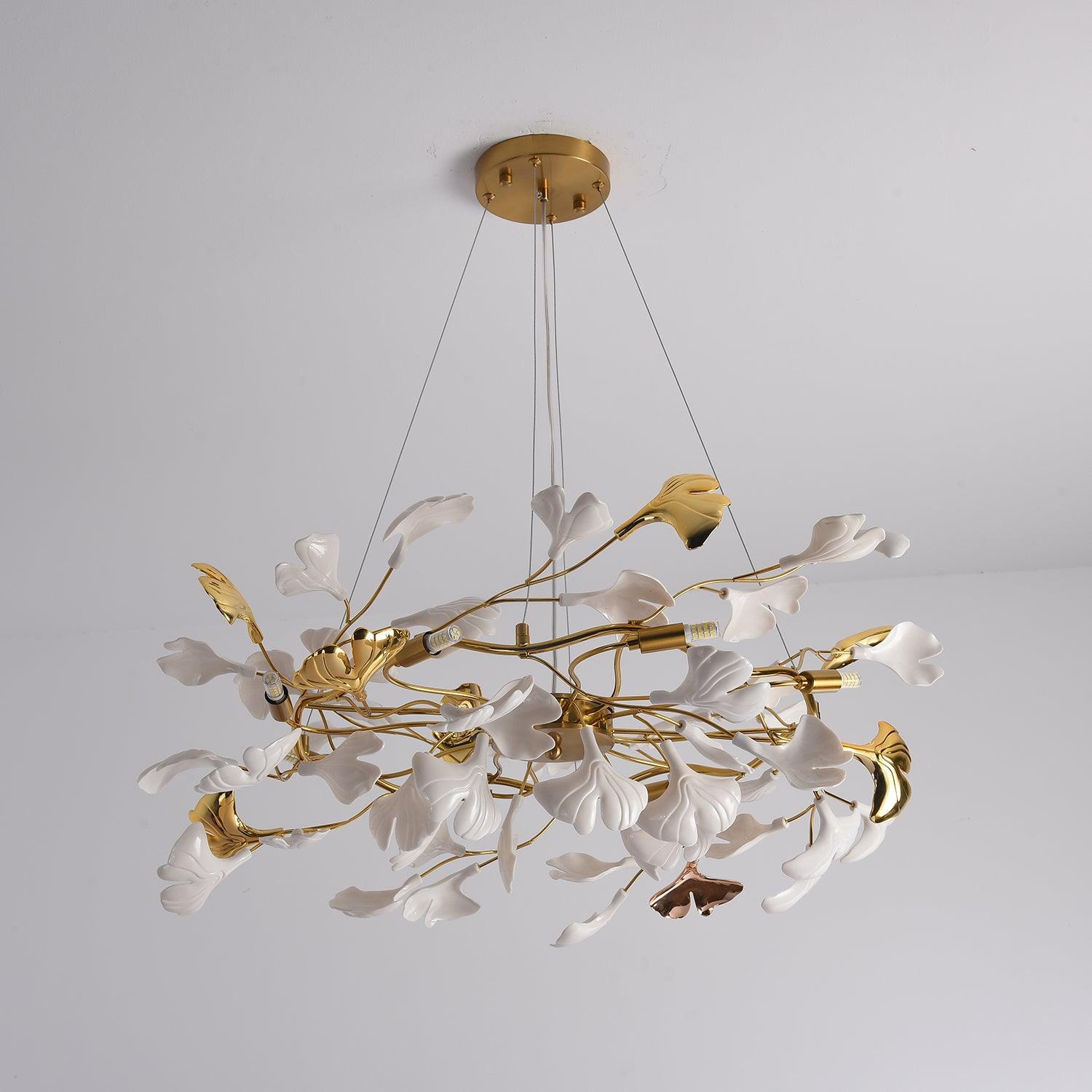 Oden Chandelier Ginkgo Leaf Ceramic Sculptural-Neutral Decor