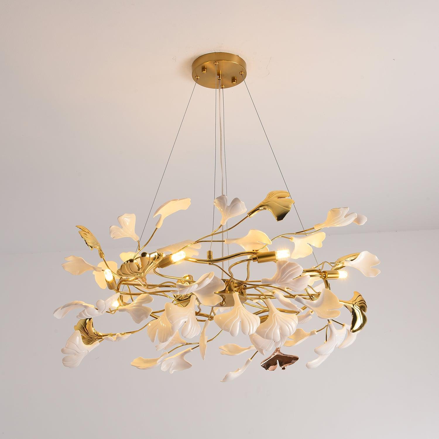 Oden Chandelier Ginkgo Leaf Ceramic Sculptural-Neutral Decor