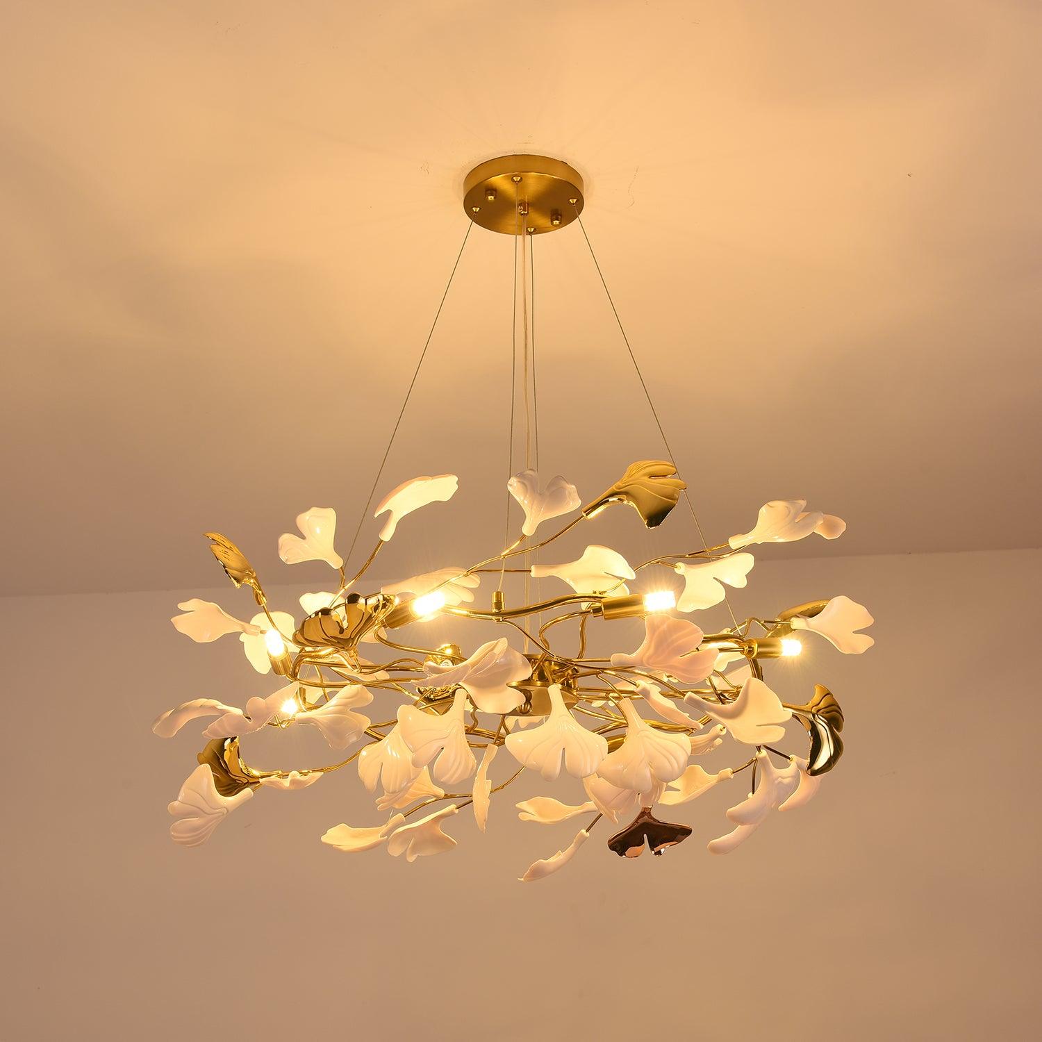 Oden Chandelier Ginkgo Leaf Ceramic Sculptural-Neutral Decor