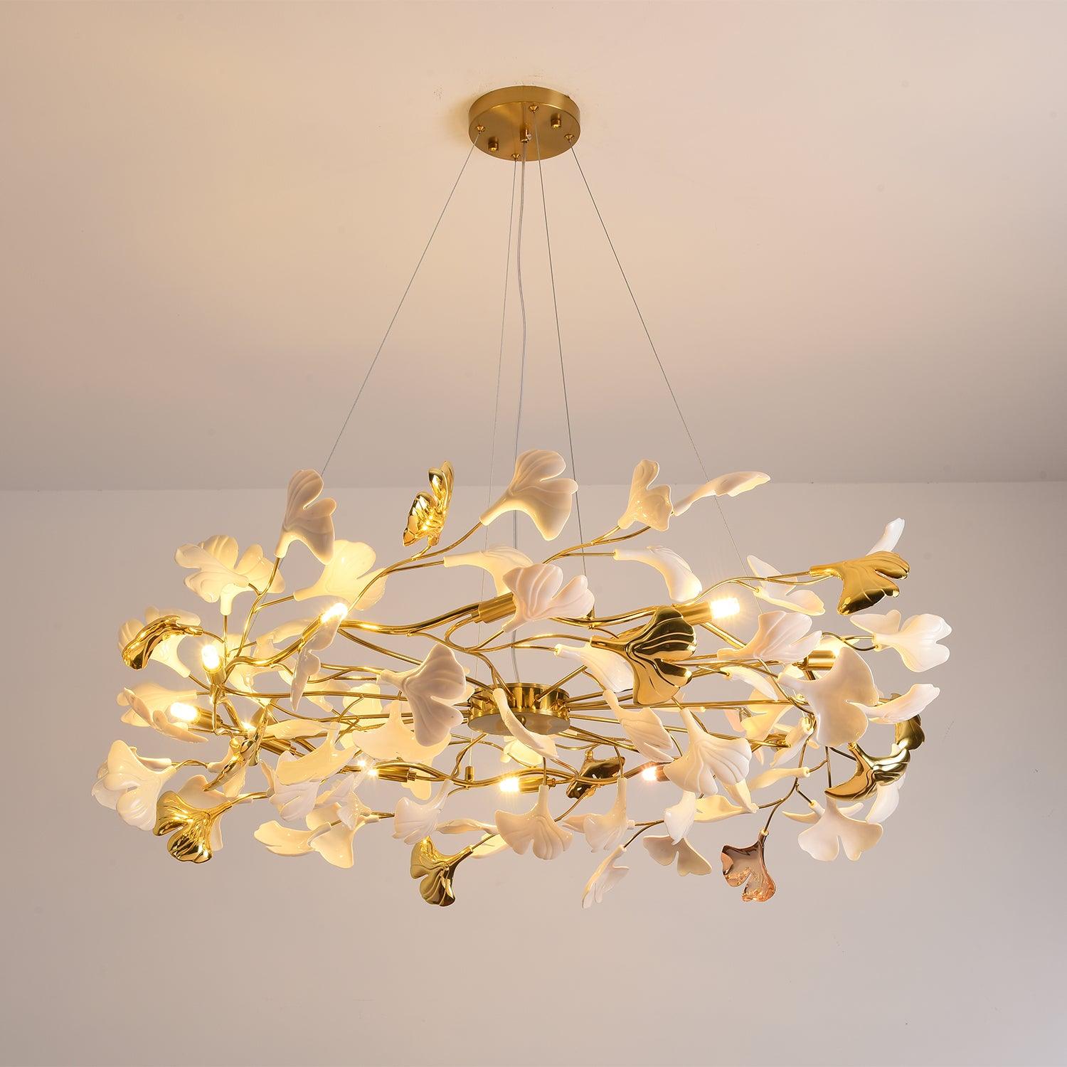 Oden Chandelier Ginkgo Leaf Ceramic Sculptural-Neutral Decor