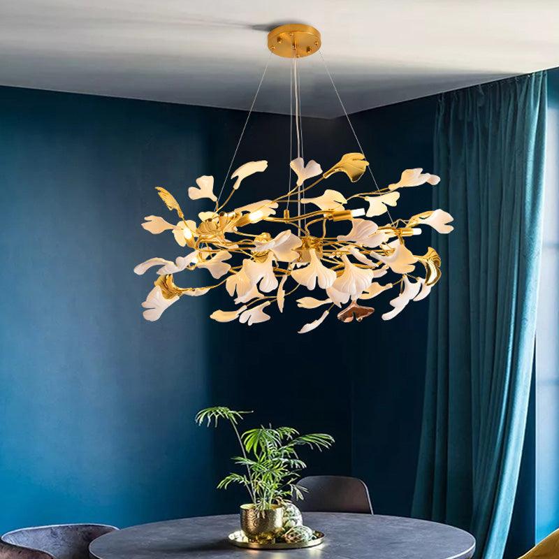 Oden Chandelier Ginkgo Leaf Ceramic Sculptural-Neutral Decor