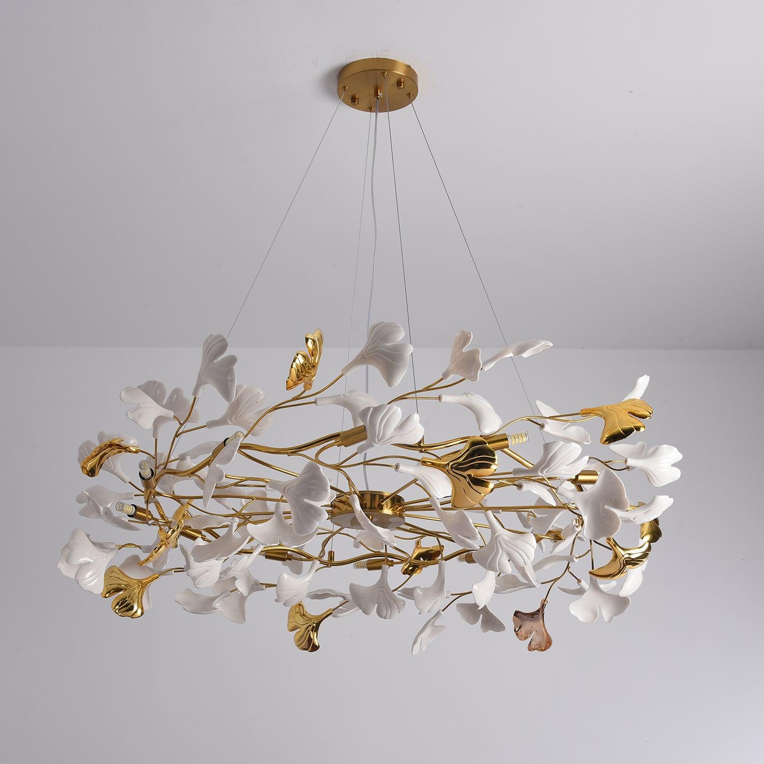 Oden Chandelier Ginkgo Leaf Ceramic Sculptural-Neutral Decor